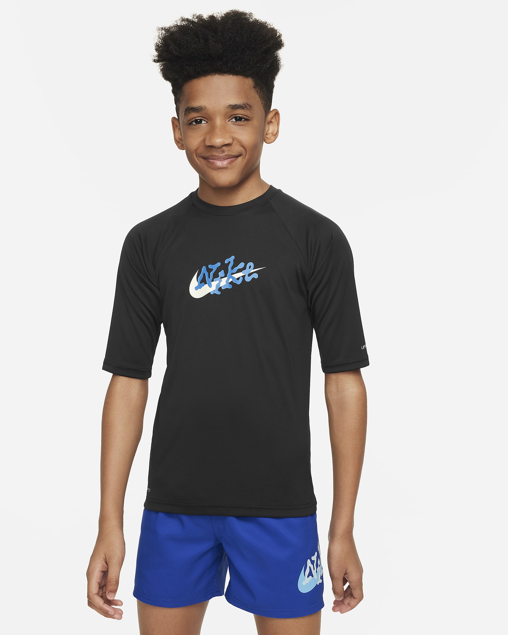 Camiseta Hydroguard de manga corta para niño talla grande Nike Swim Scribble - Negro