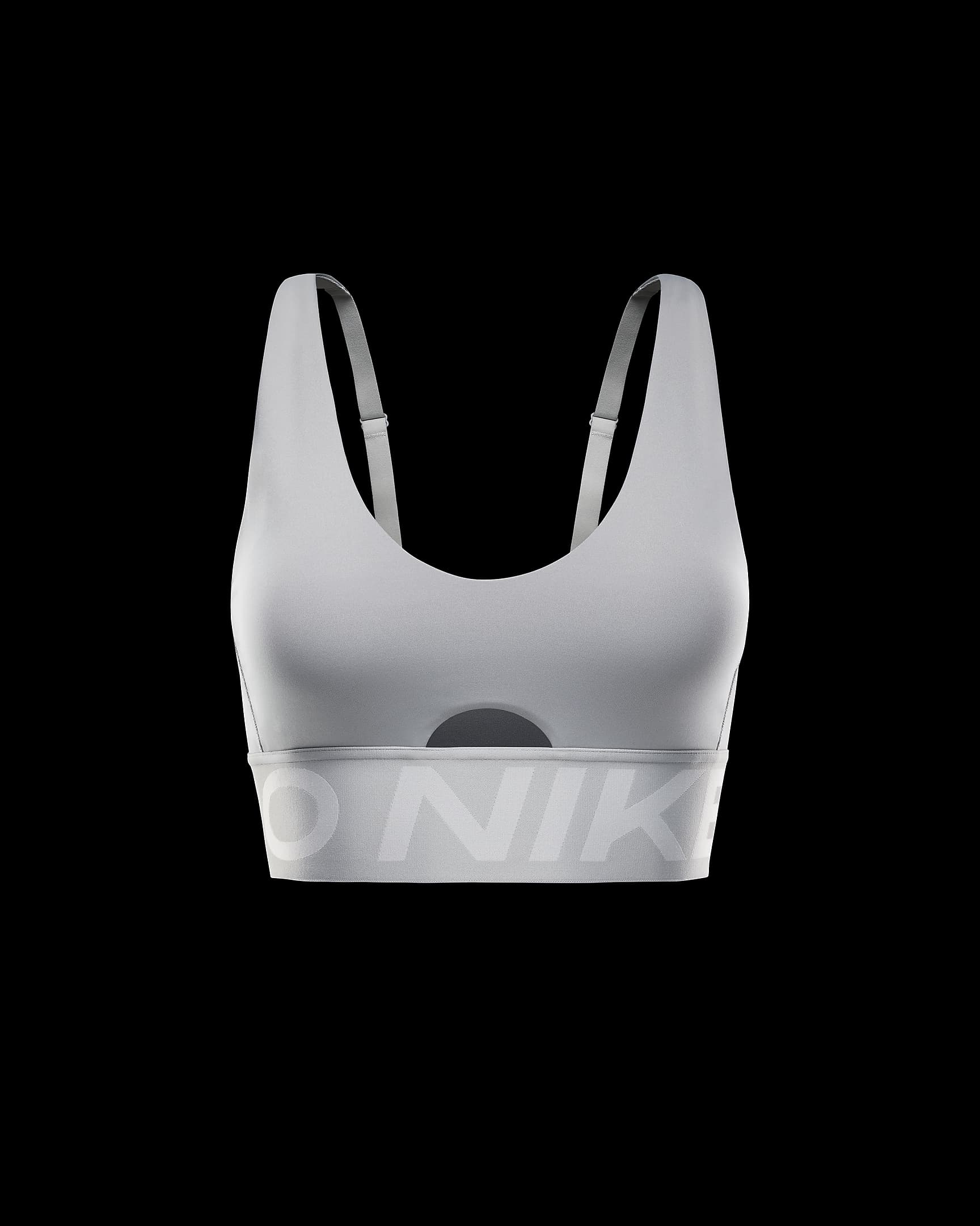 Damski stanik sportowy z wkładkami i średnim wsparciem Nike Pro Indy Plunge - Light Smoke Grey/Photon Dust/Biel