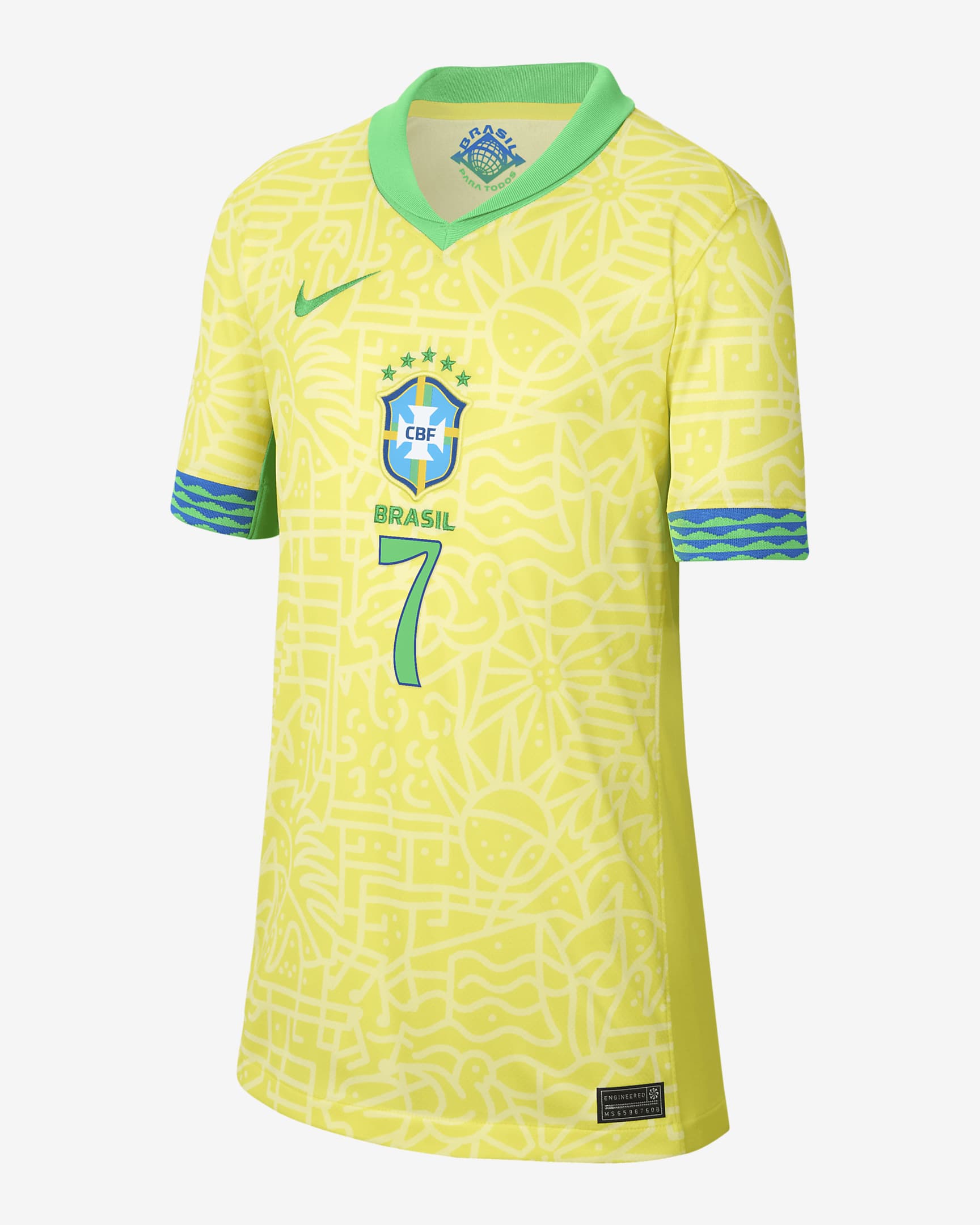 Vini Jr. Brazil National Team 2024 Stadium Away Big Kids' Nike Dri-FIT Soccer Jersey - Yellow