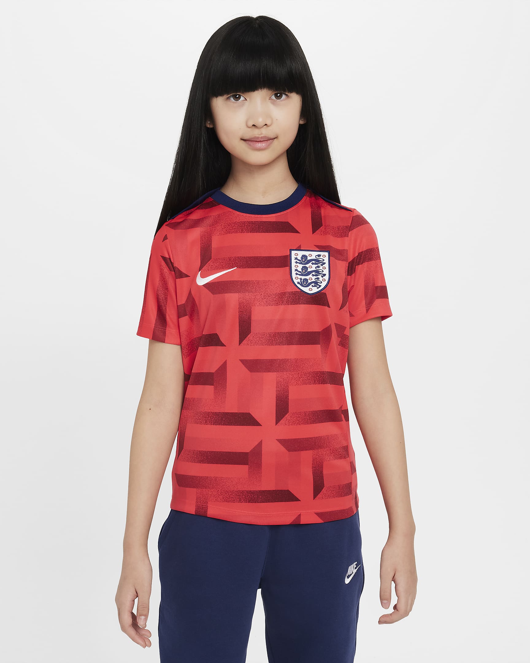 England Academy Pro Older Kids' Nike Dri-FIT Football Pre-Match Short-Sleeve Top - Siren Red/Blue Void/White