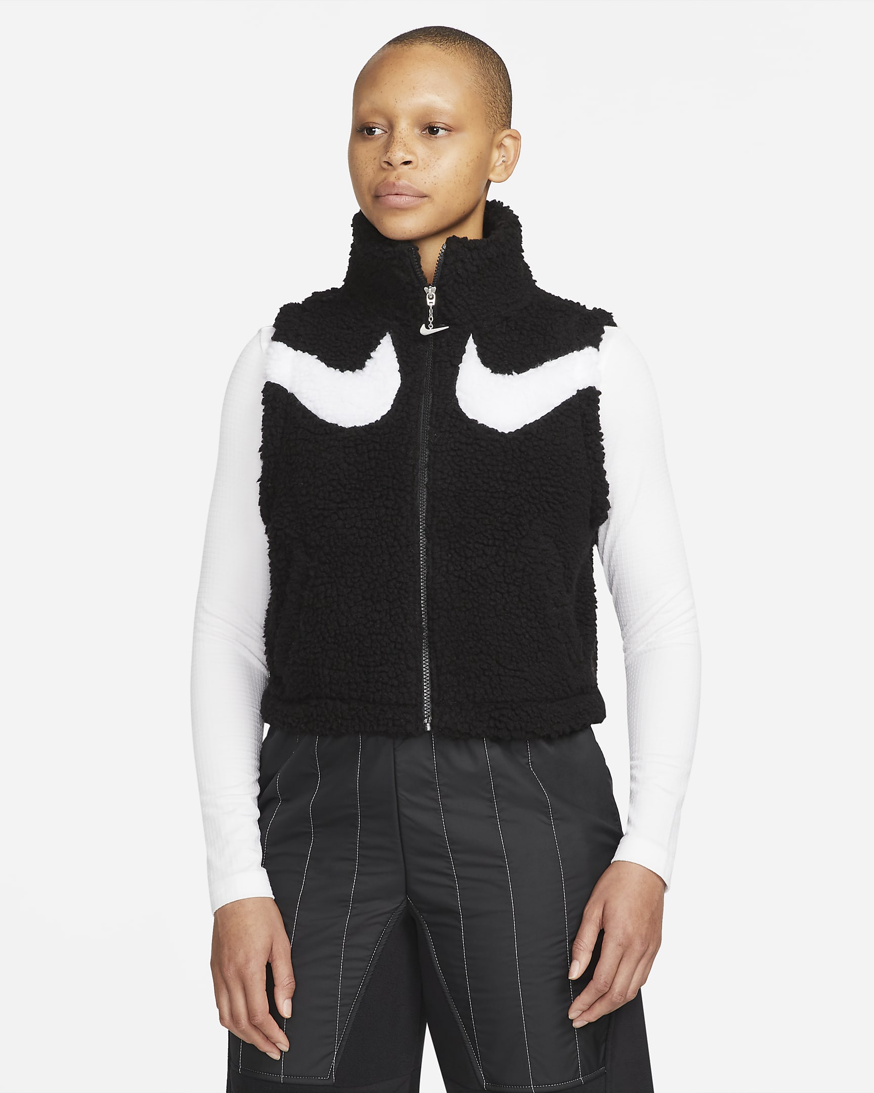 Chaleco de tejido Fleece para mujer Nike Sportswear Swoosh - Negro/Blanco