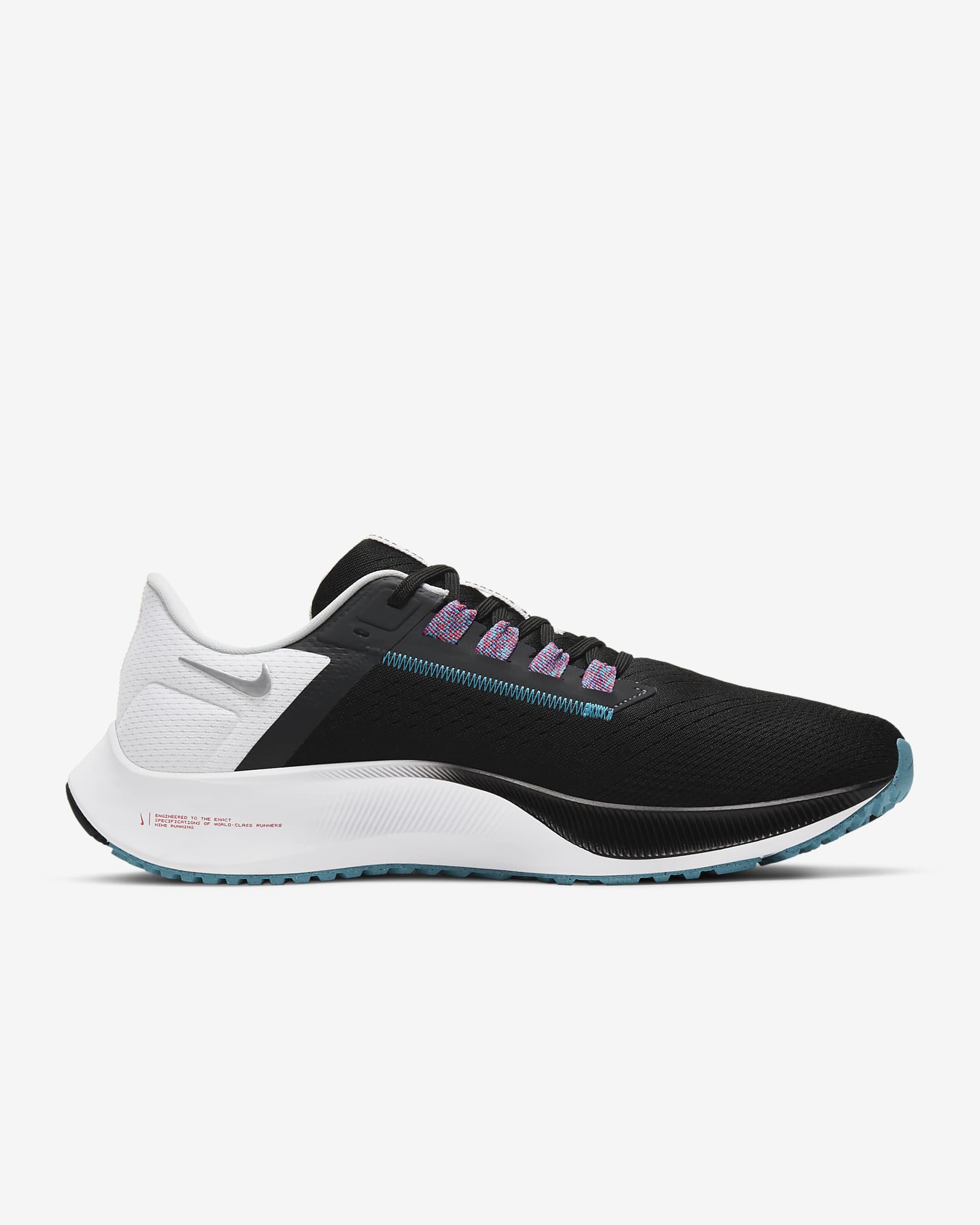 Nike Pegasus 38 Men's Road Running Shoes - Black/White/Chlorine Blue/Metallic Silver