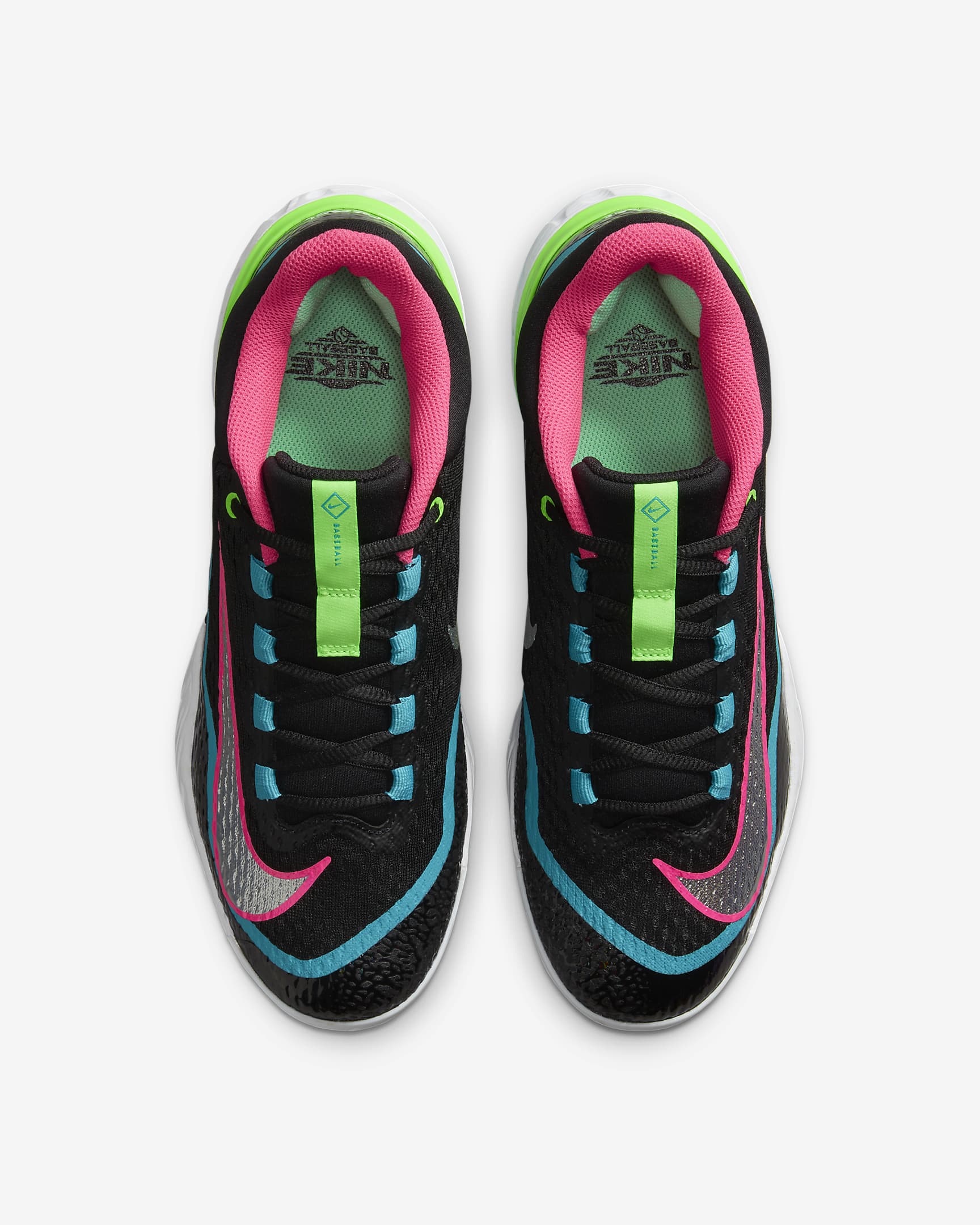 Nike Alpha Huarache Elite 4 Low Men's Baseball Cleats - Black/Teal Nebula/Hyper Pink/White