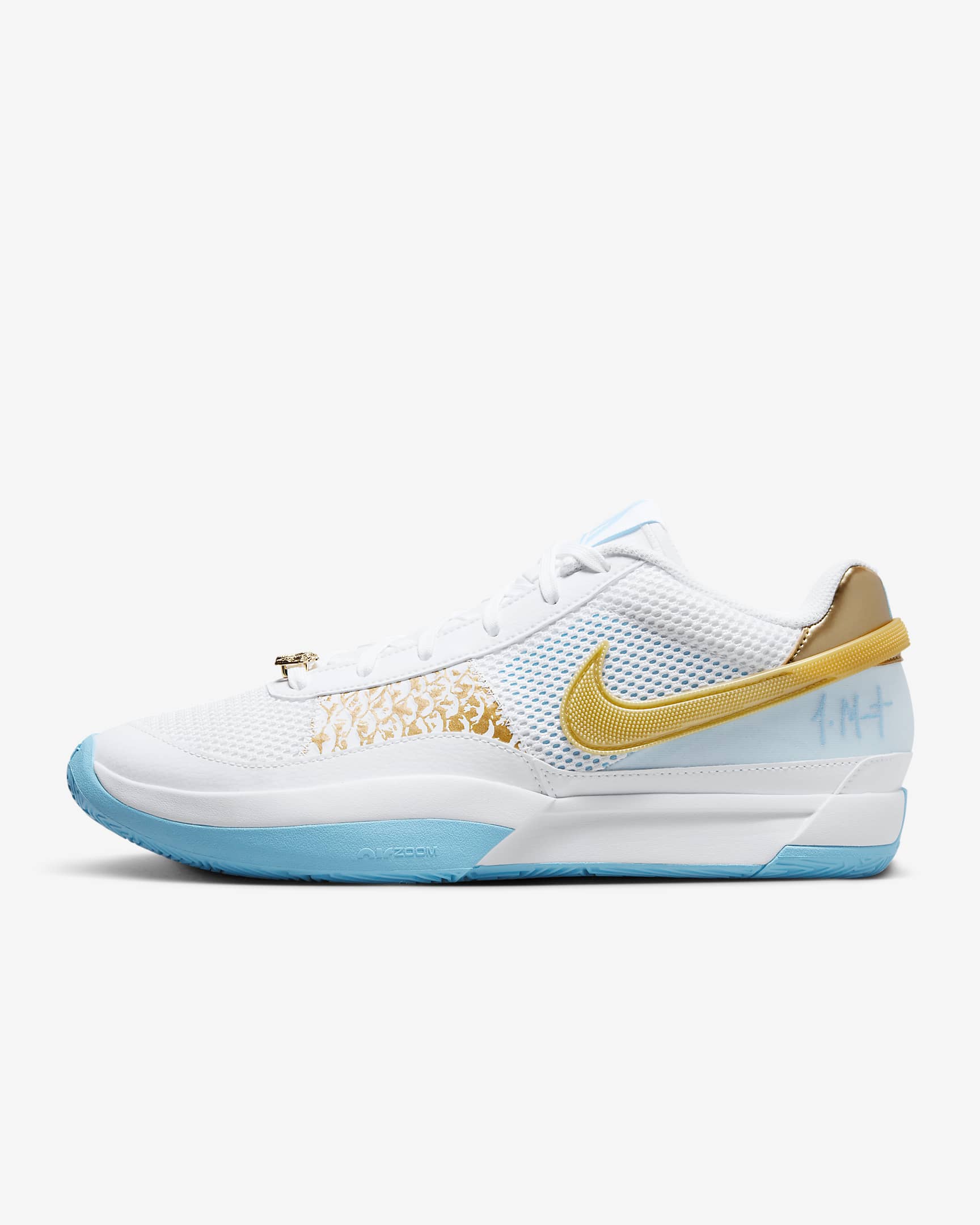 JA 1 EP Basketball Shoes - White/Aquarius Blue/Glacier Blue/Metallic Gold