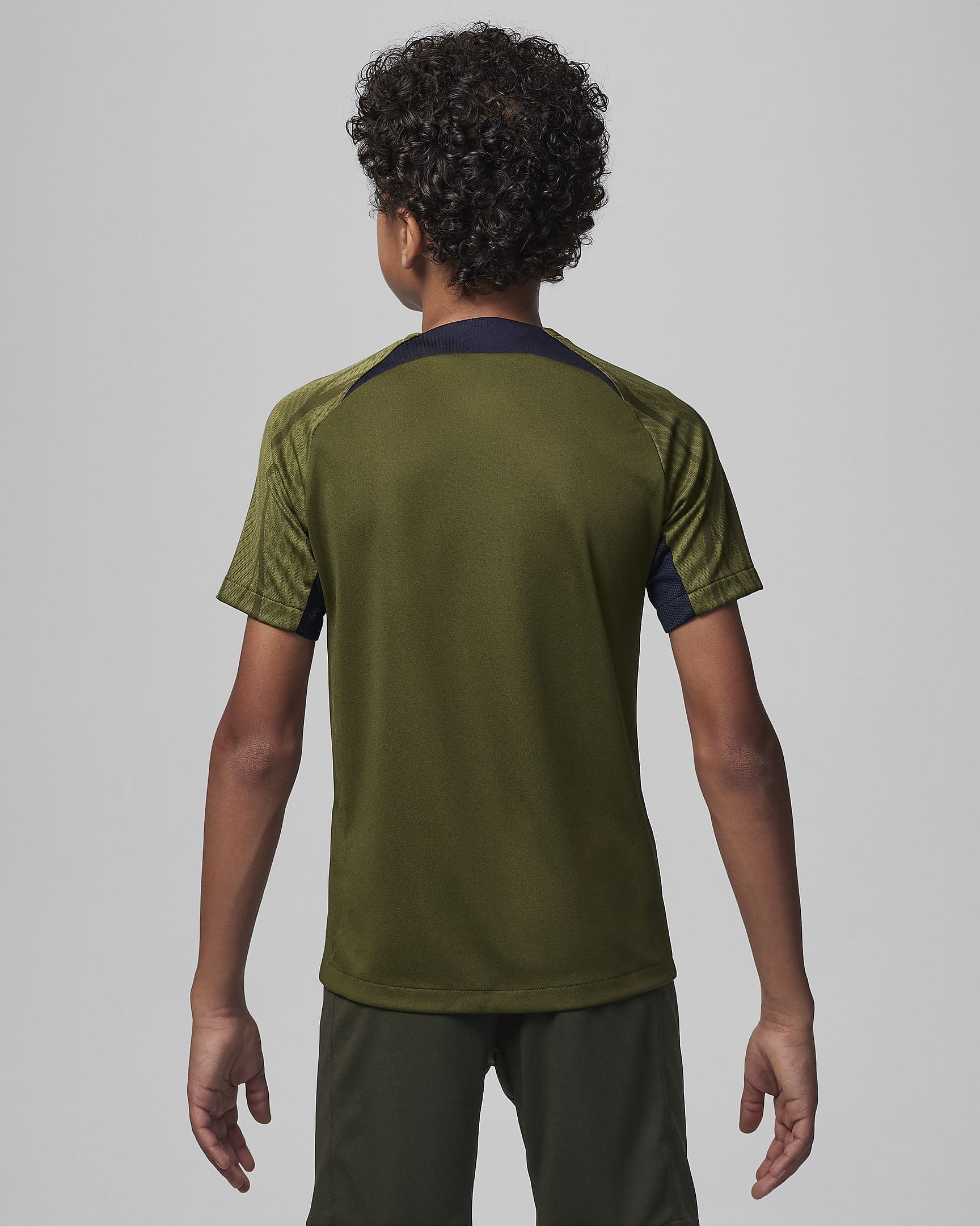 Paris Saint-Germain Strike Fourth Big Kids' Jordan Dri-FIT Soccer Knit Top - Rough Green/Rough Green/Dark Obsidian/Hemp