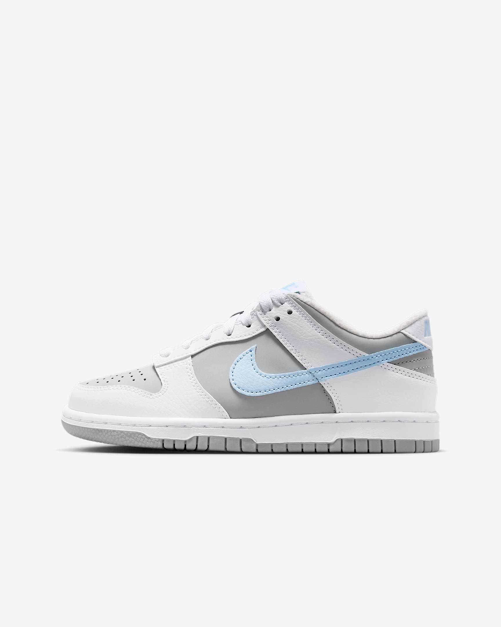 Nike Dunk Low-sko til større børn (drenge) - hvid/Light Smoke Grey/Celestine Blue