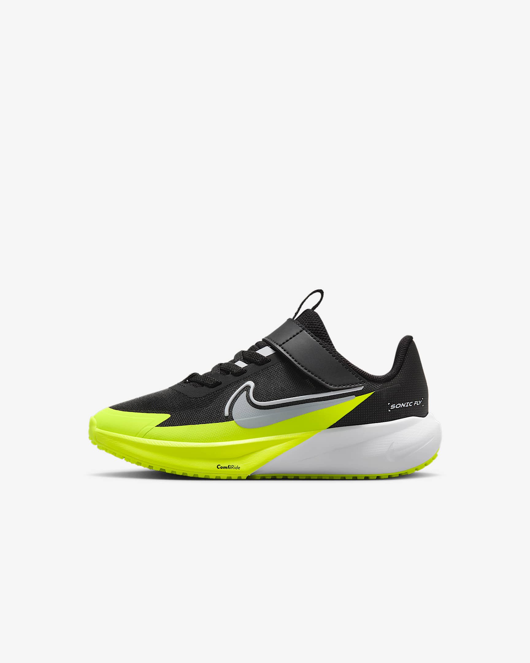 Nike Sonic Fly Younger Kids' Running Shoes - Black/White/Volt/Wolf Grey