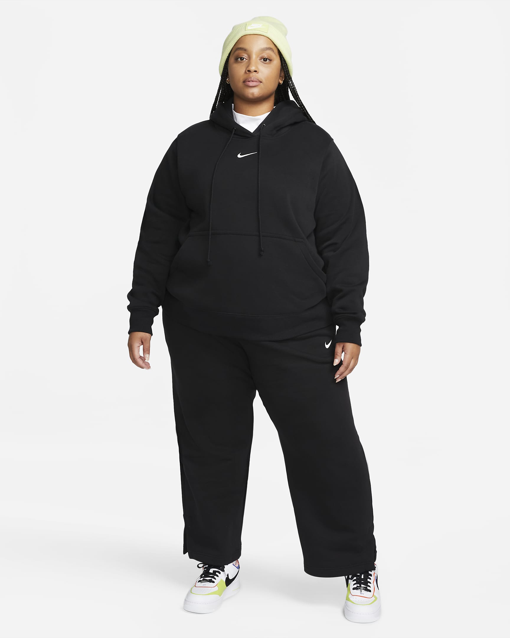 Pantaloni tuta a gamba ampia e vita alta Nike Sportswear Phoenix Fleece (Plus size) – Donna - Nero/Sail