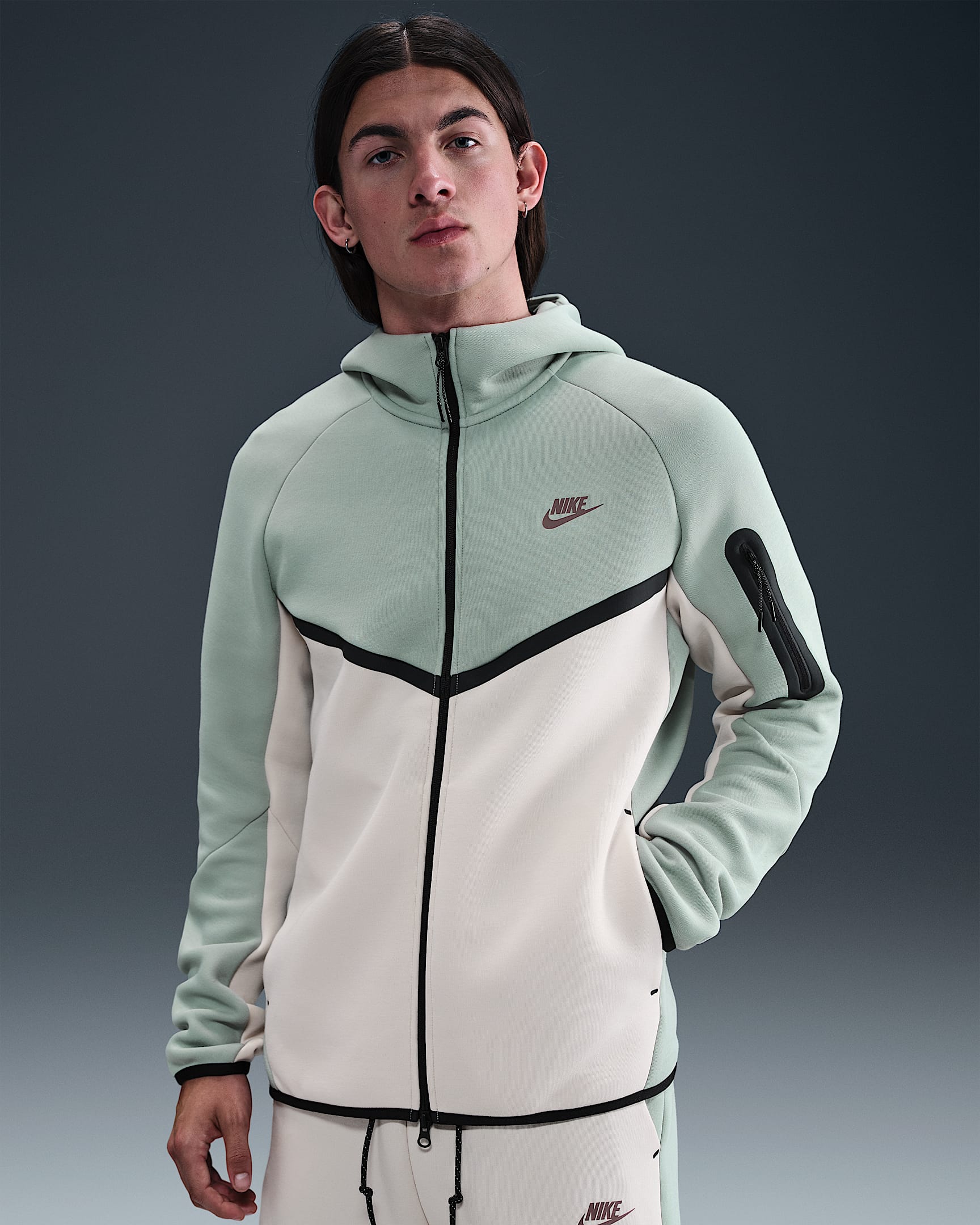 Nike Tech Men's Full-Zip Windrunner Hoodie - Dusty Sage/Light Orewood Brown/Plum Eclipse