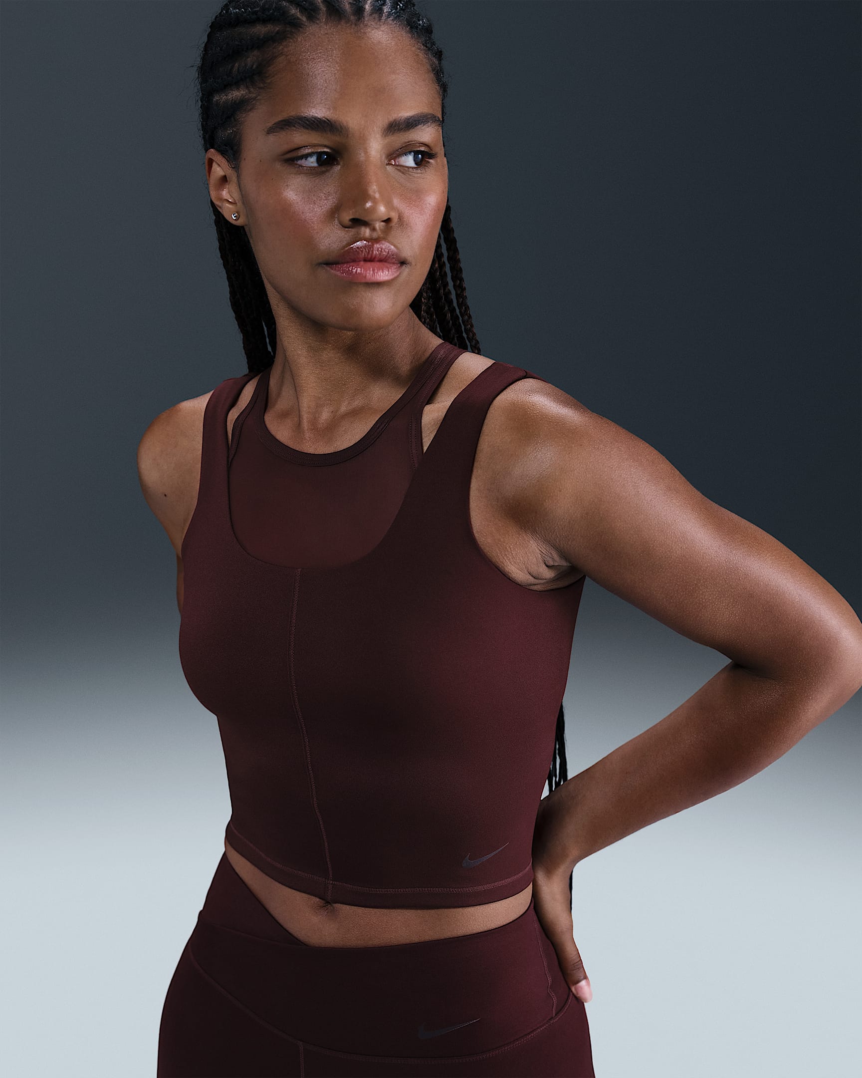 Nike One Fitted Women's Dri-FIT Cropped Tank Top - Burgundy Crush/Burgundy Ash