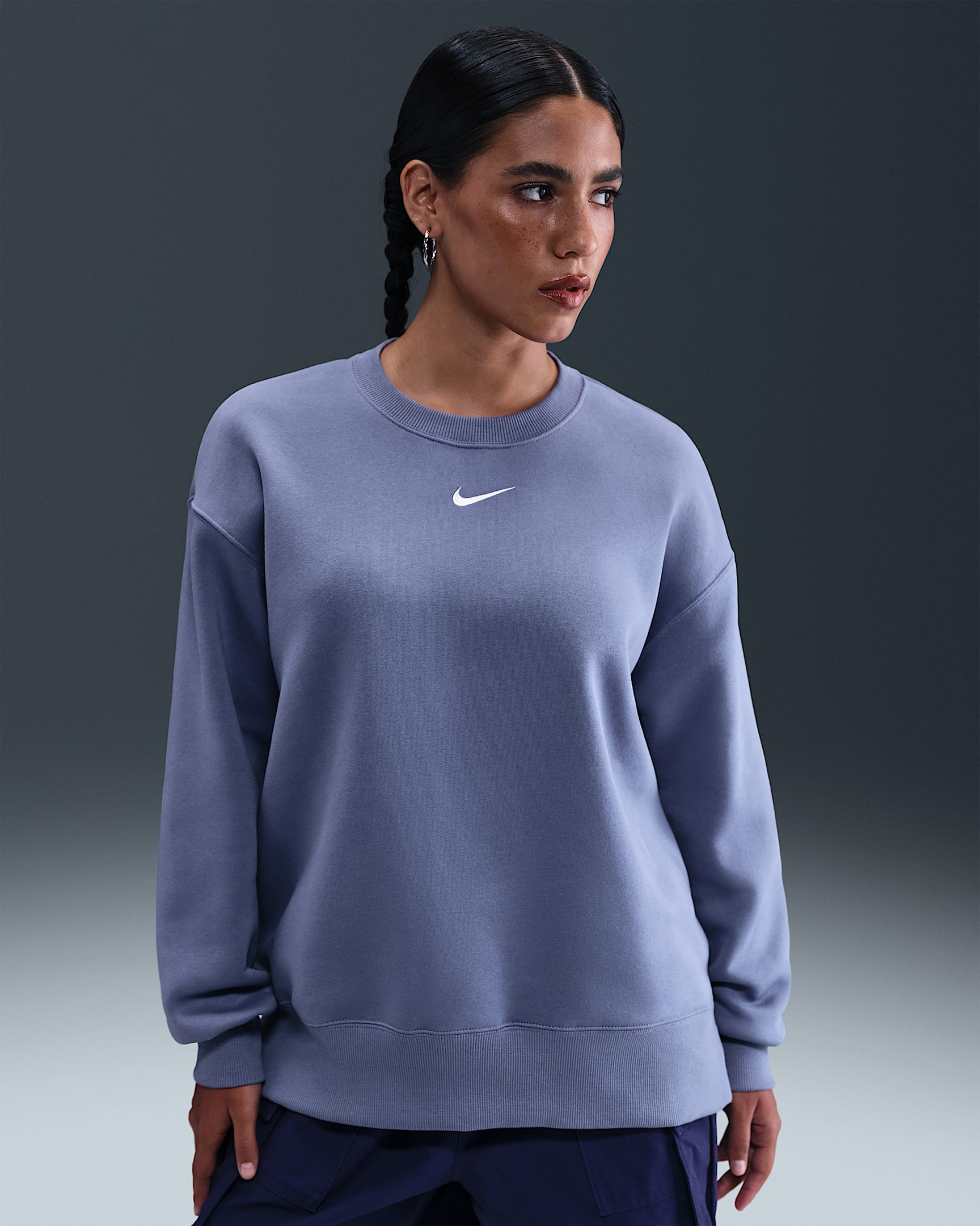 Dámská volnější mikina Nike Sportswear Phoenix Fleece s kulatým výstřihem - World Indigo/Sail