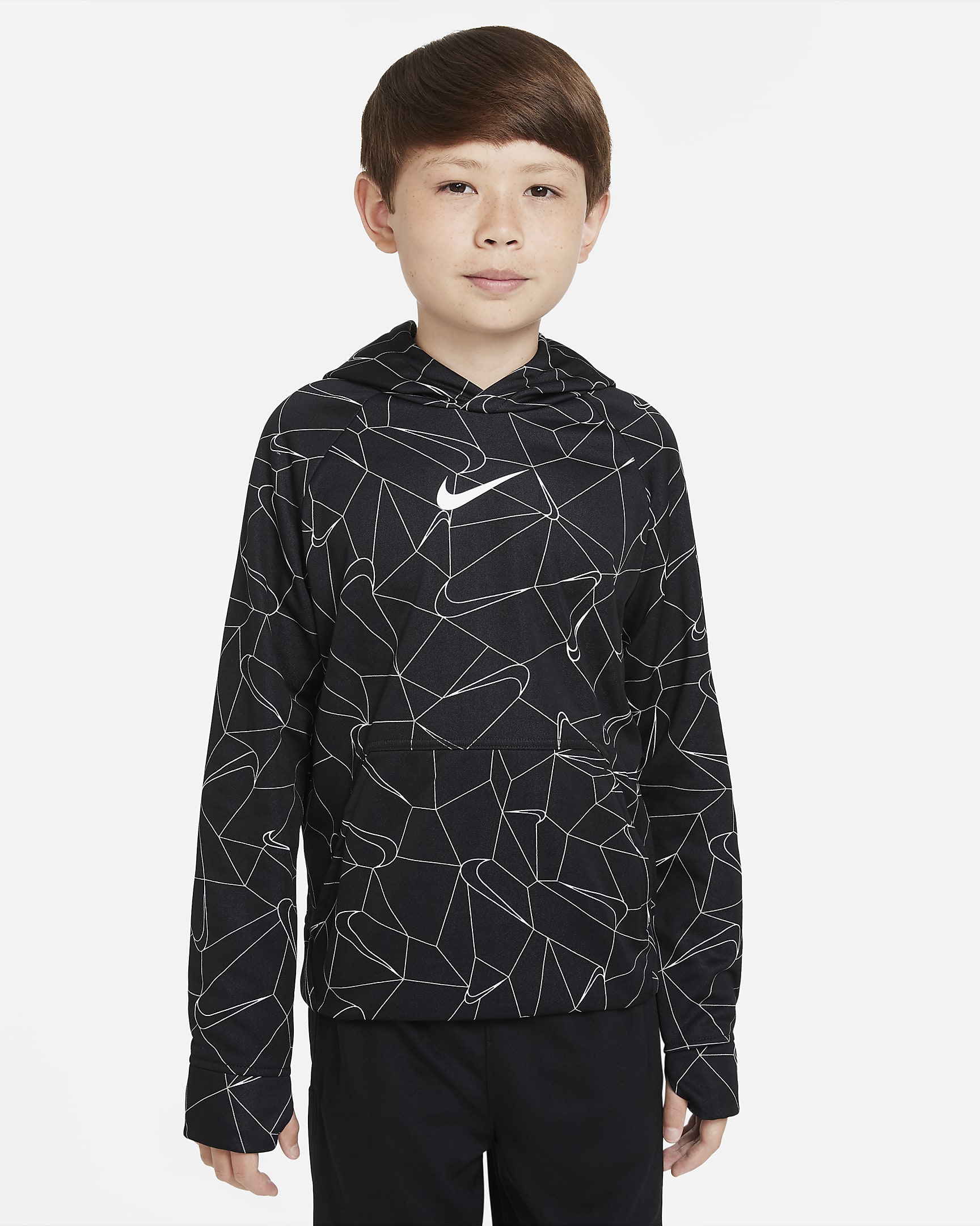 Nike Therma-FIT Big Kids' (Boys') Printed Pullover Hoodie - Black/White