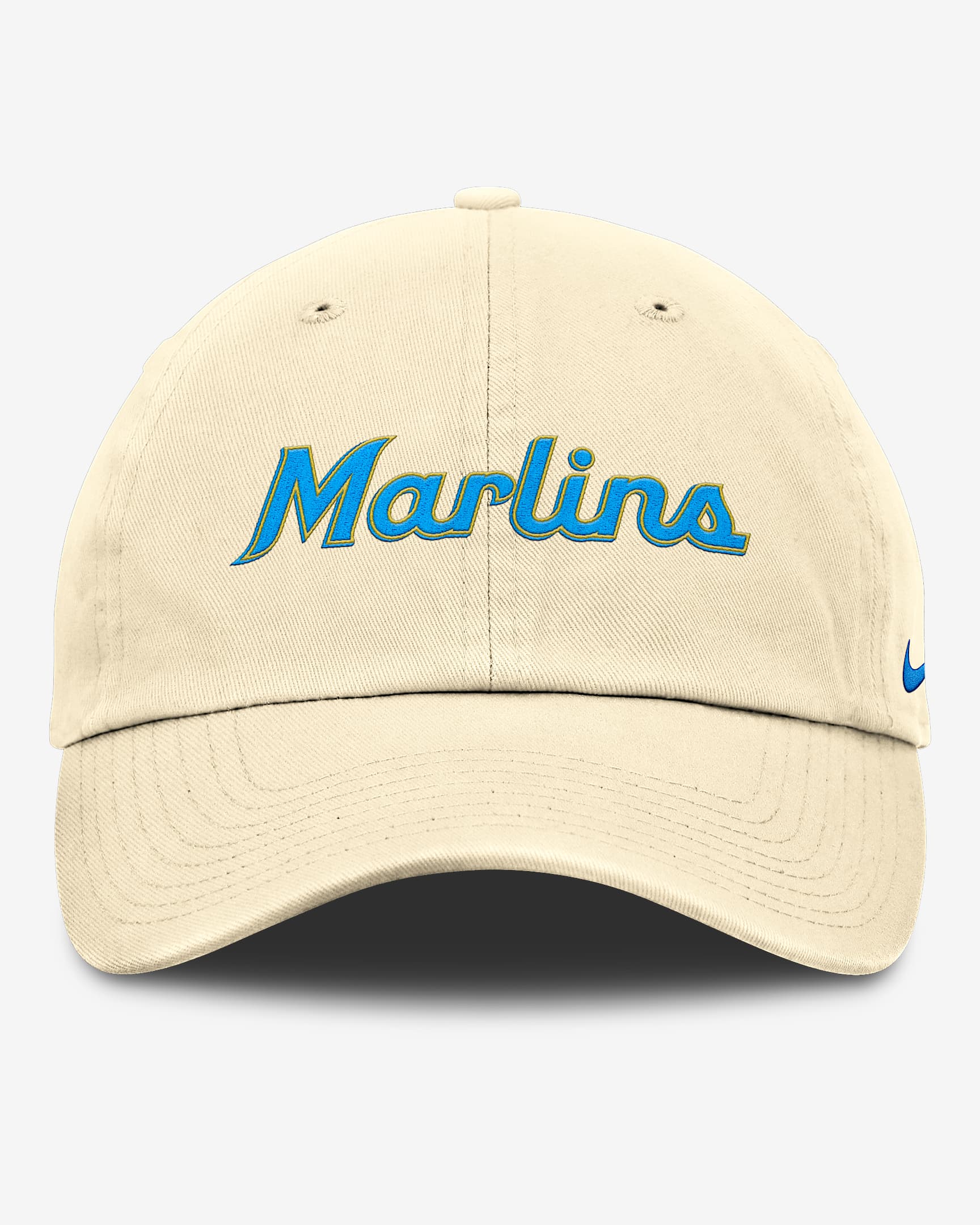 Gorra ajustable Nike de la MLB para hombre Miami Marlins Club - Leche de coco