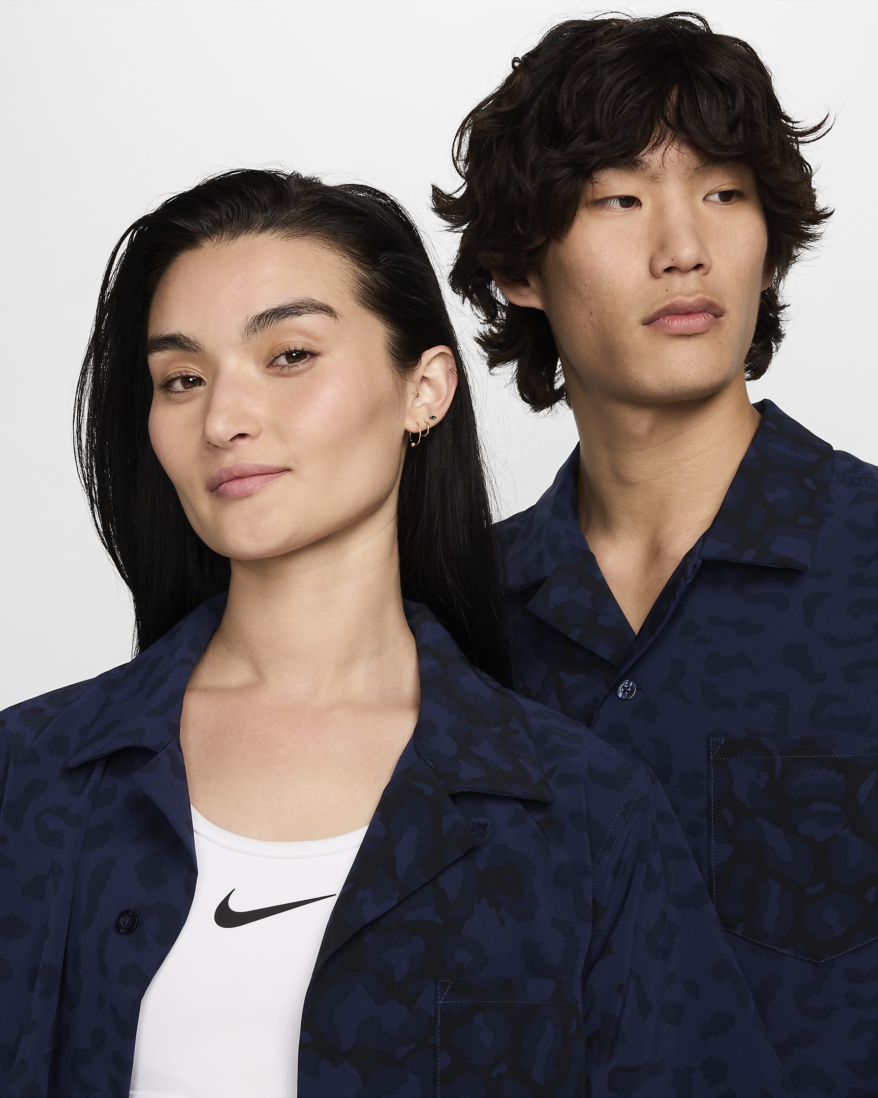 Nike SB Print Bowler Short-Sleeve Button-Down Skate Top - Midnight Navy