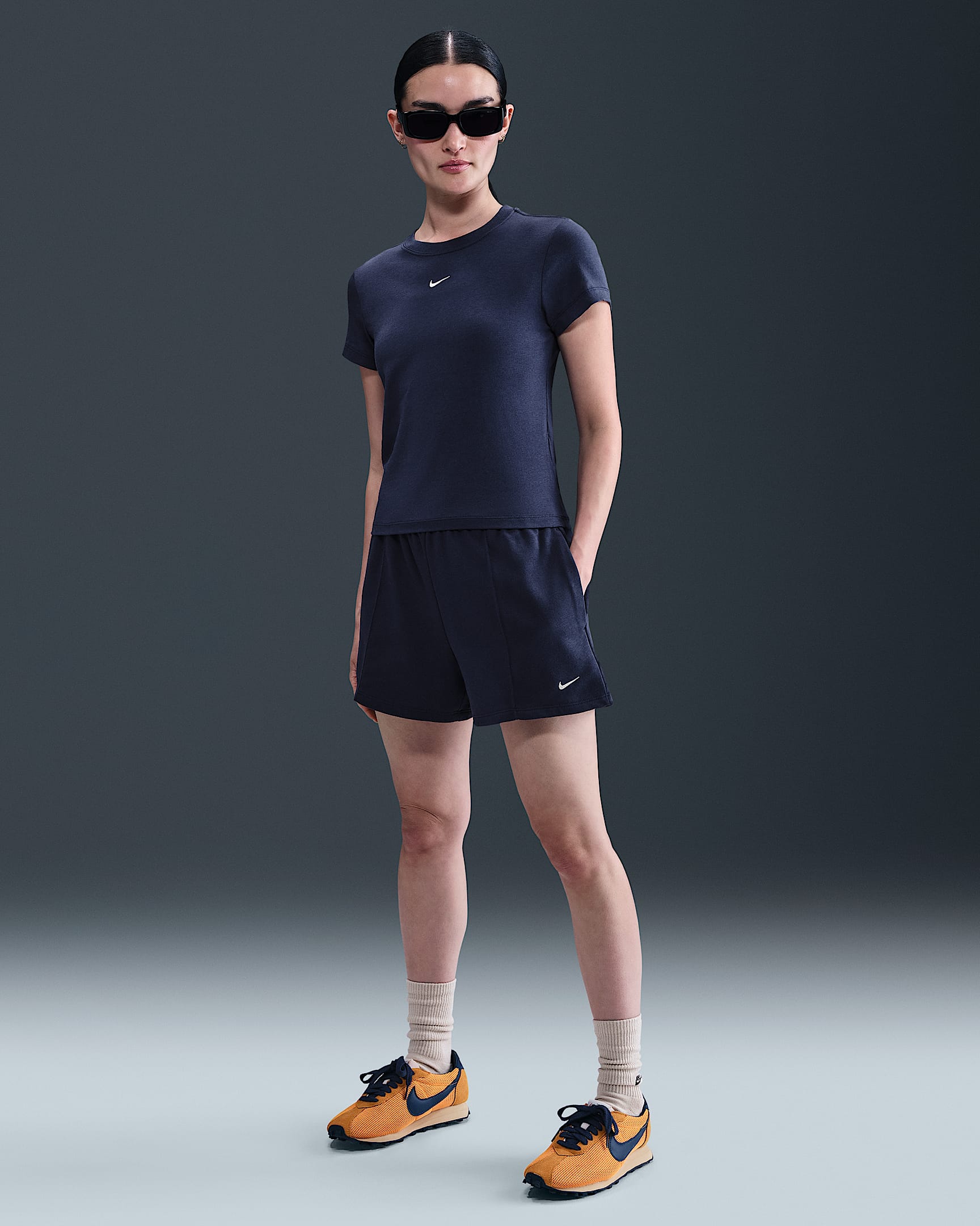 Nike Sportswear Chill Terry Women's Mid-Rise 10cm (approx.) French Terry Shorts - Midnight Navy/Sail