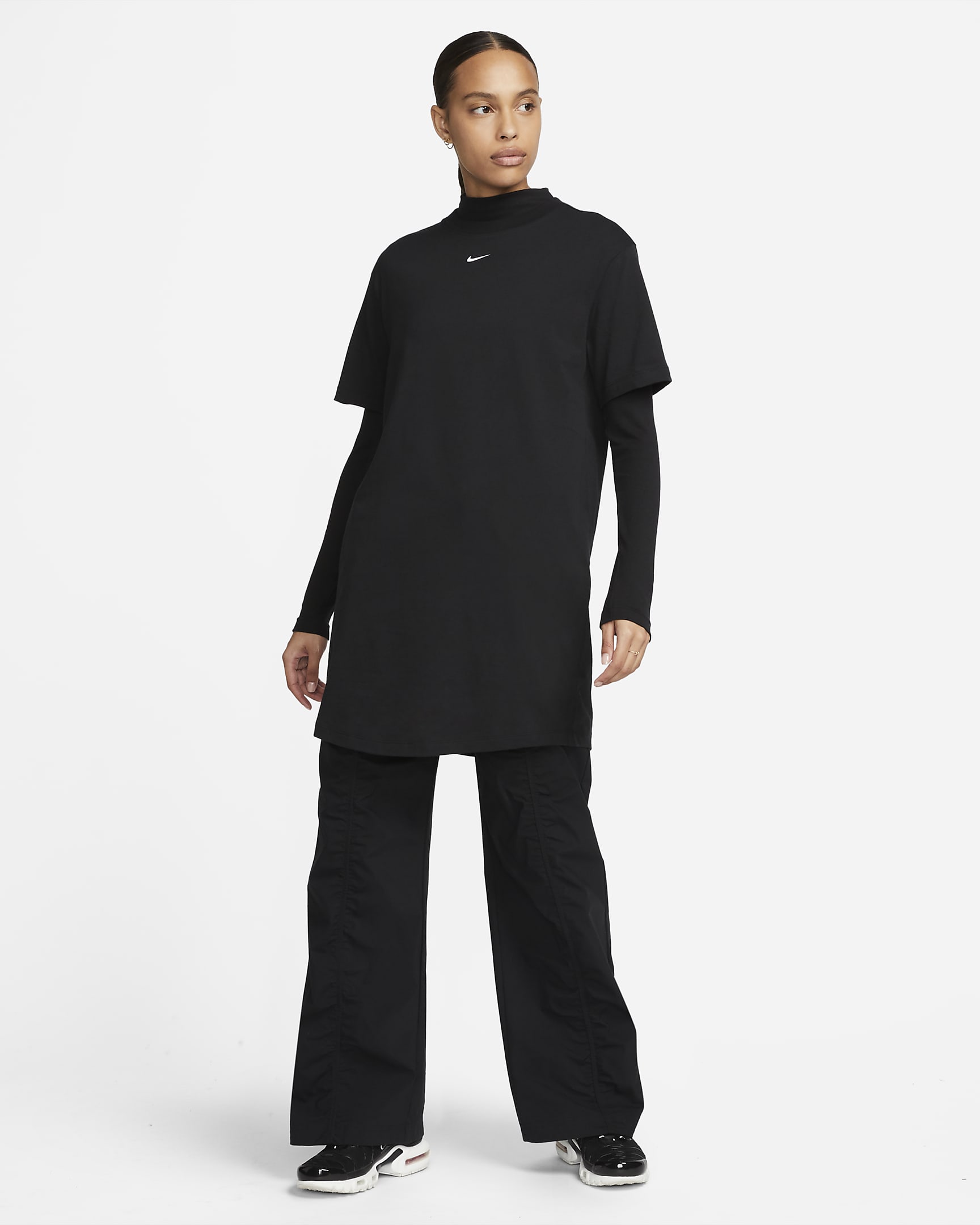 Robe t-shirt oversize Nike Sportswear Chill Knit pour femme - Noir/Blanc