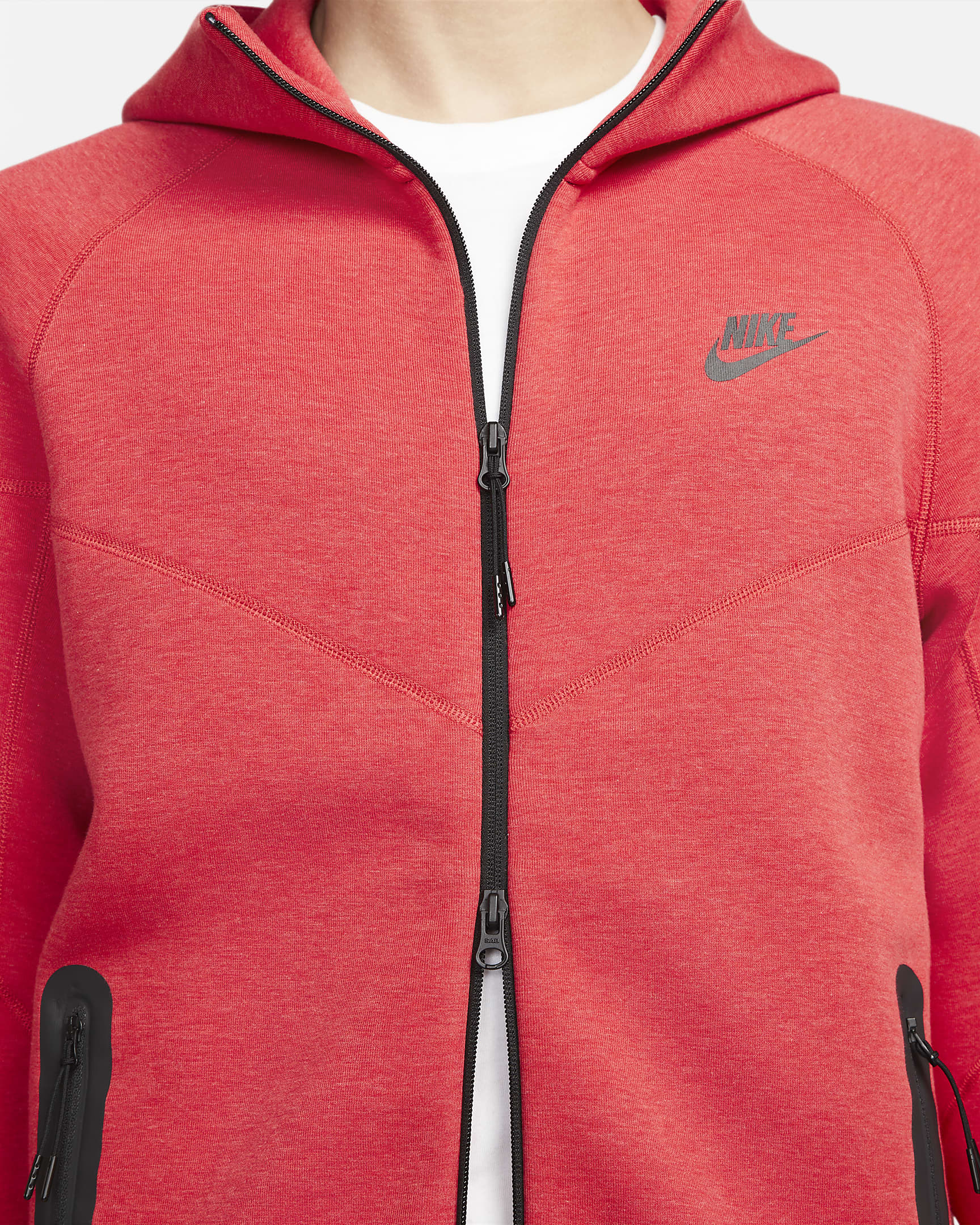 Nike Sportswear Tech Fleece Windrunner Herren-Hoodie mit durchgehendem Reißverschluss - Light University Red Heather/Schwarz