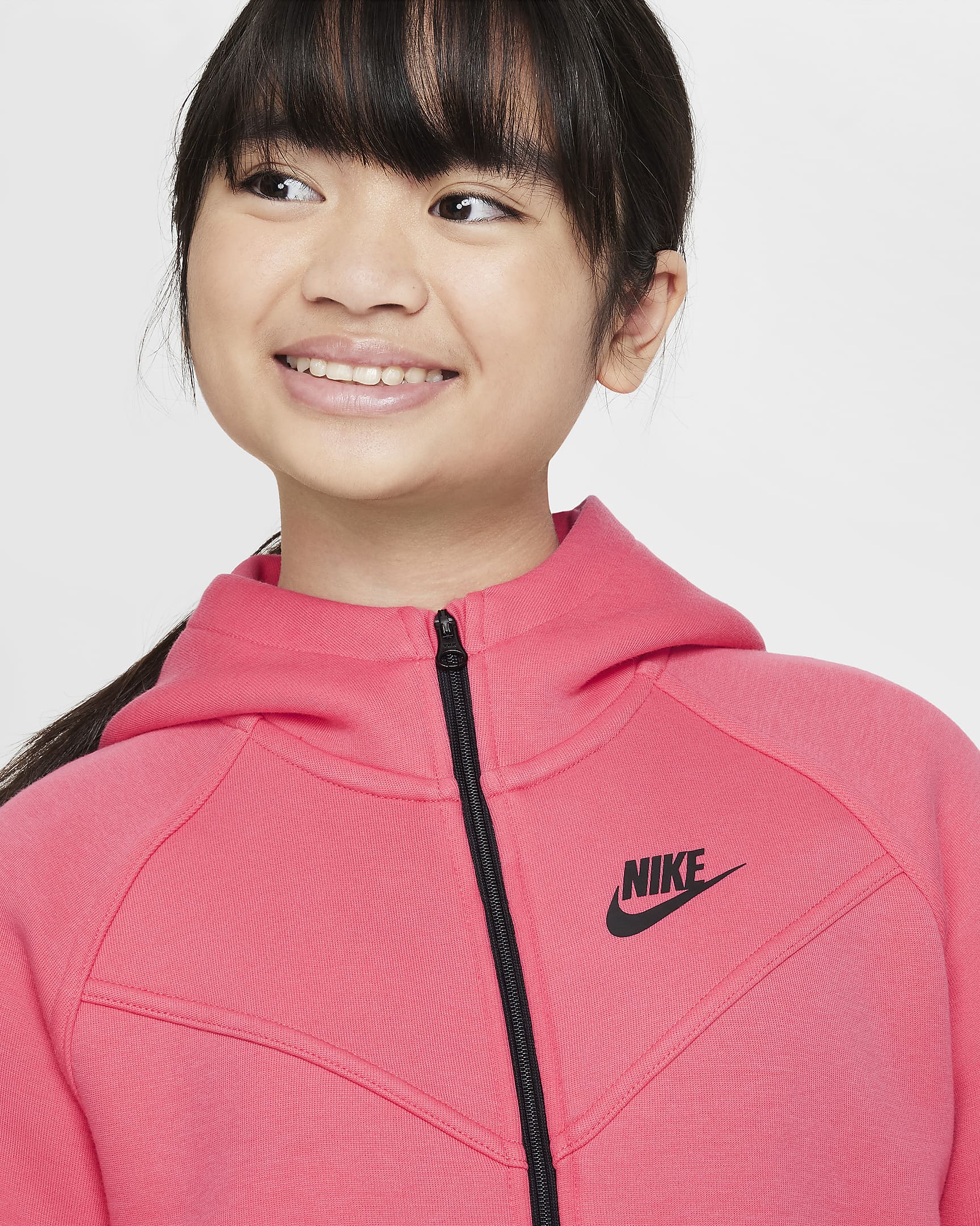 Nike Sportswear Tech Fleece Hoodie mit durchgehendem Reißverschluss für ältere Kinder (Mädchen) - Aster Pink/Schwarz/Schwarz