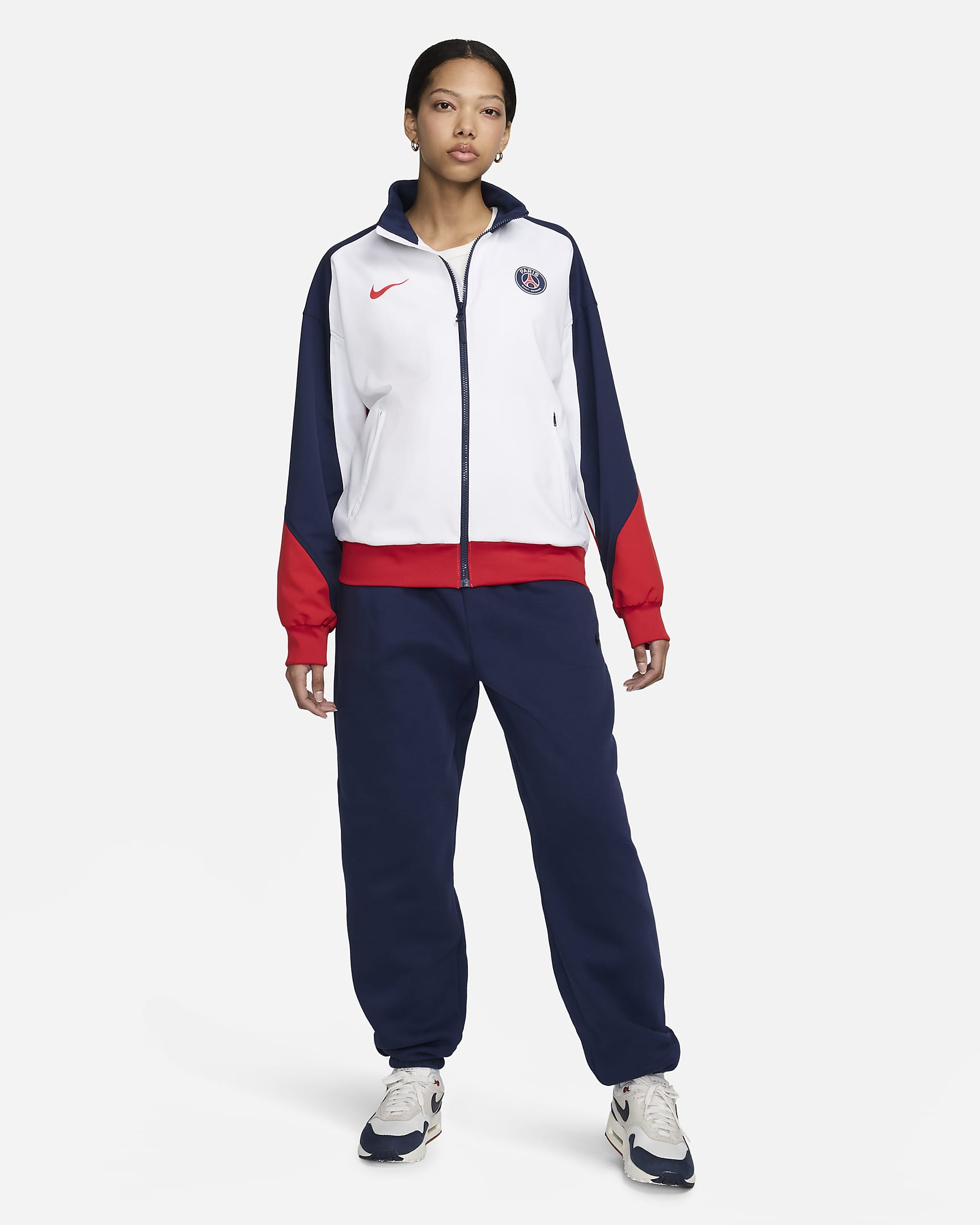 Paris Saint-Germain Strike Nike Dri-FIT Fußballjacke für Damen - Weiß/Midnight Navy/University Red/University Red