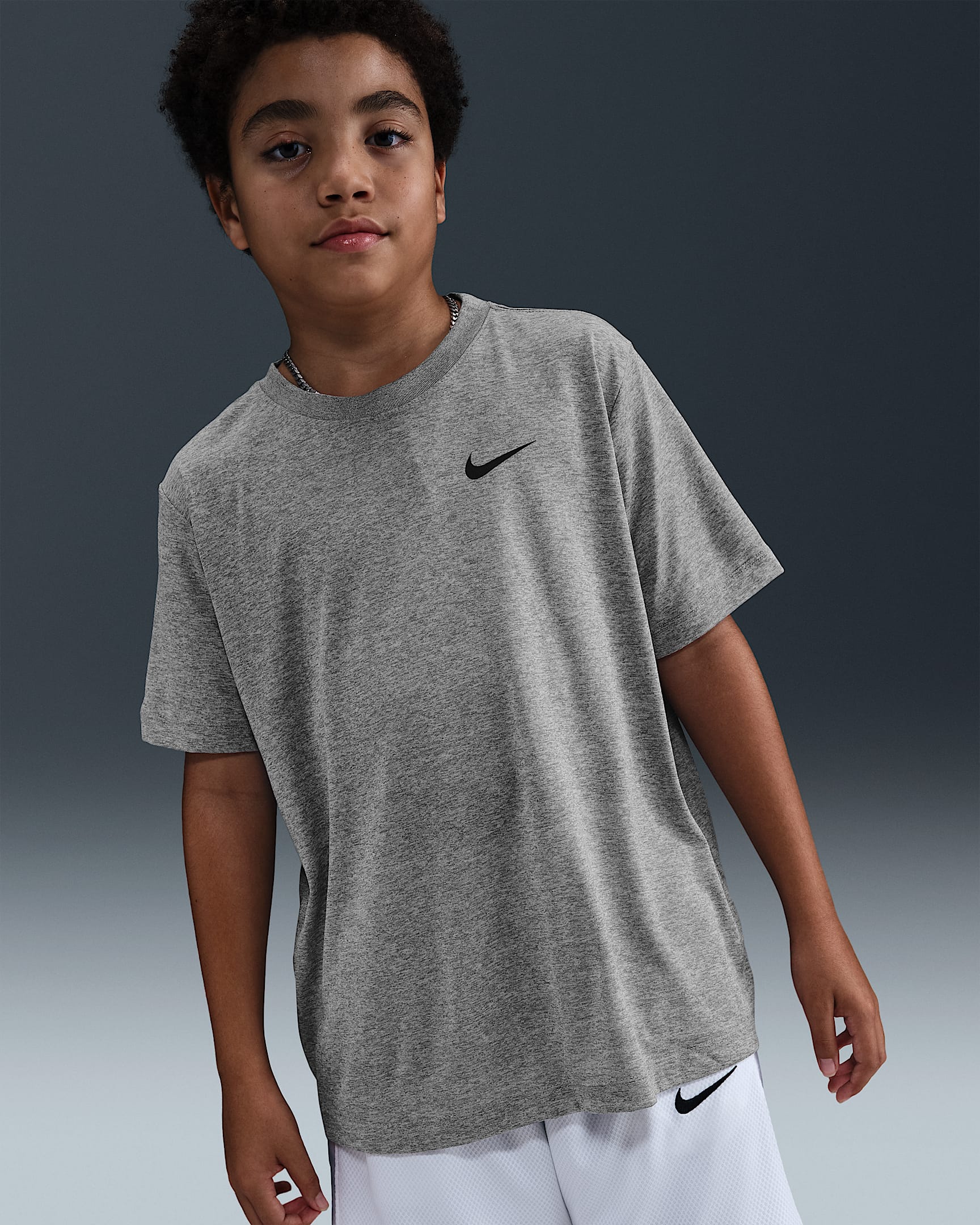 Nike Legend Big Kids' Dri-FIT Training T-Shirt - Tumbled Grey/Flat Silver/Heather