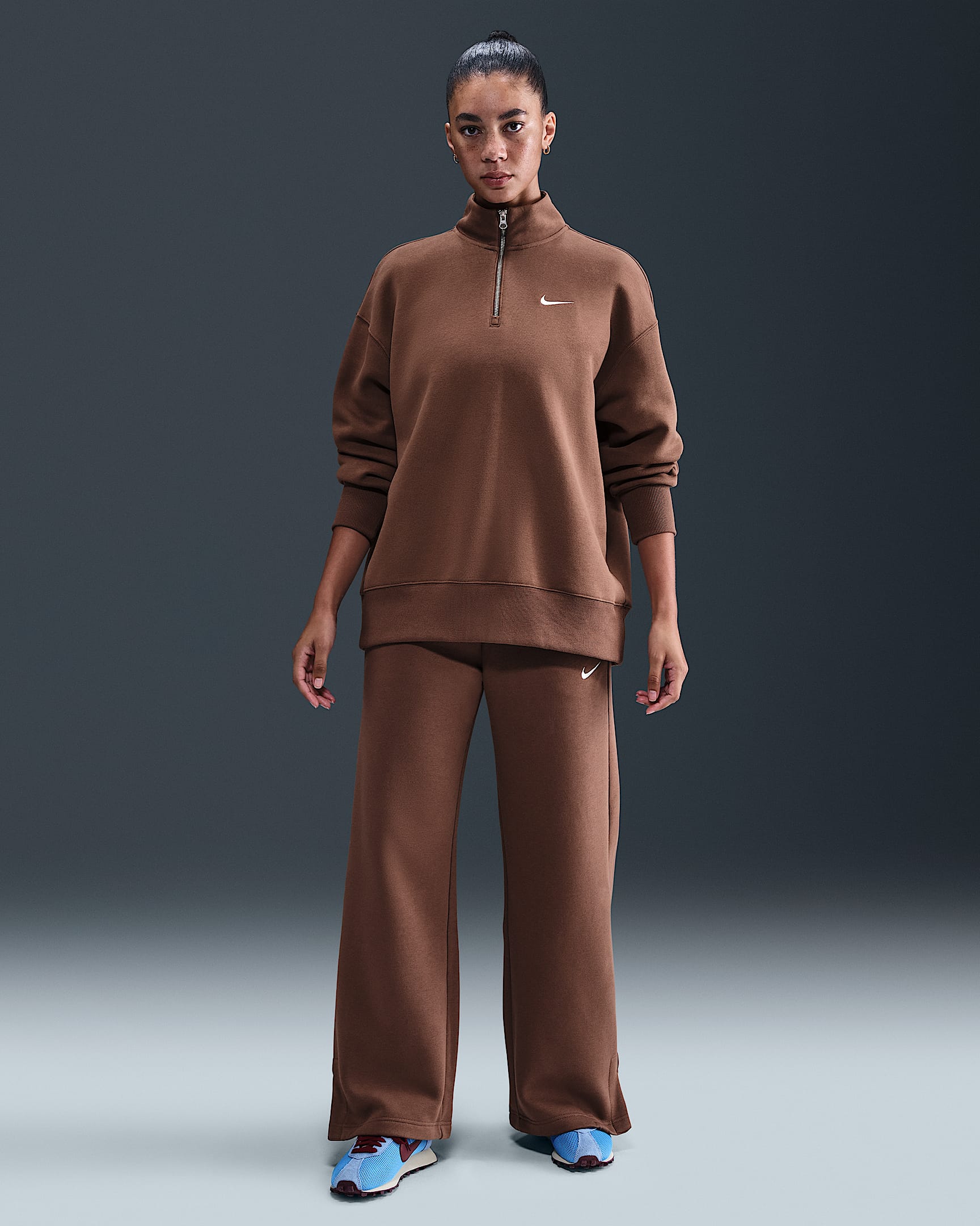 Nike Sportswear Phoenix Fleece Women's High-Waisted Wide-Leg Tracksuit Bottoms - Fauna Brown/Sail