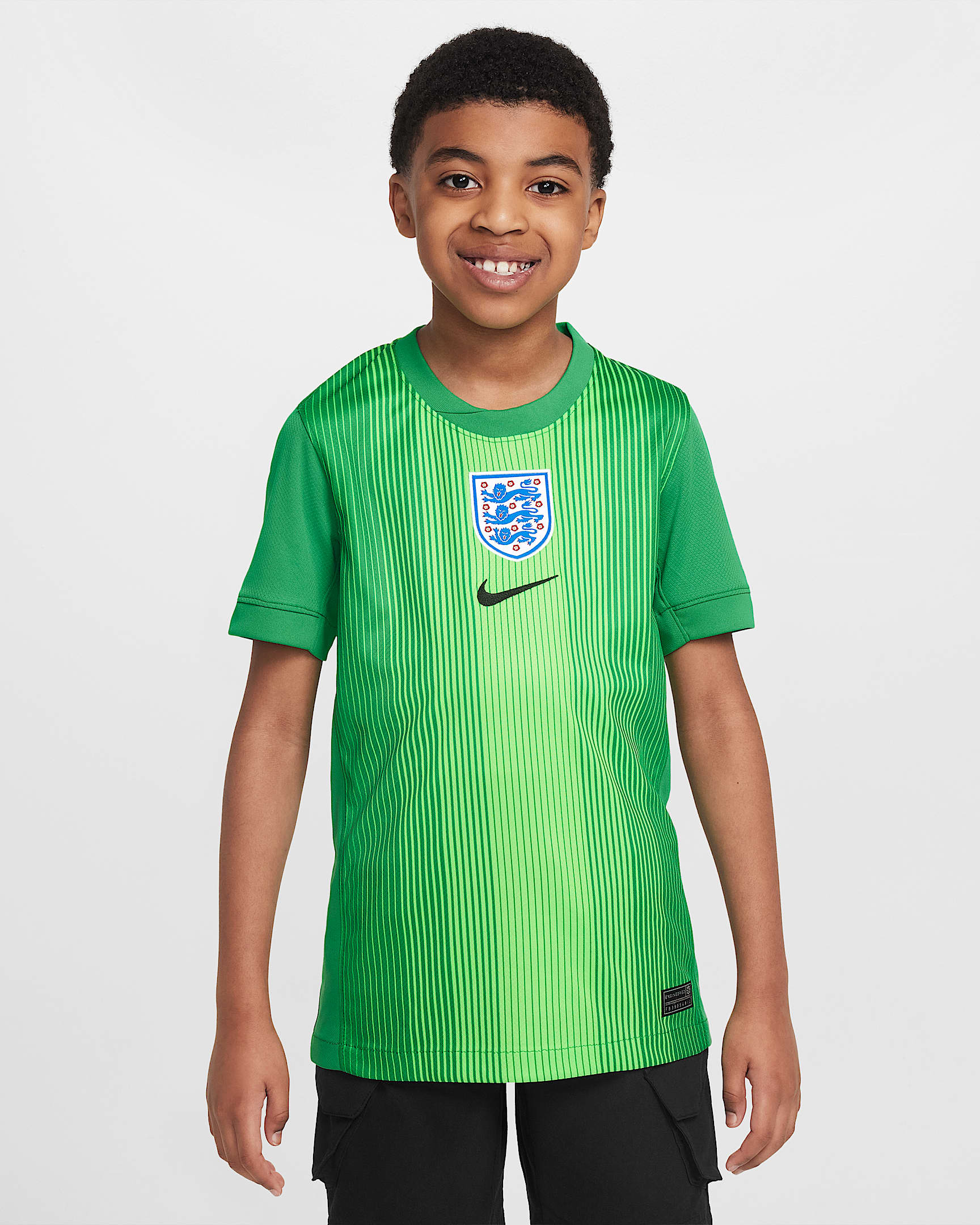 Equipación de portero/a Stadium Inglaterra 2025/26 Camiseta de manga corta de fútbol Replica Nike Dri-FIT - Niño/a - Lucky Green/Green Strike/Negro