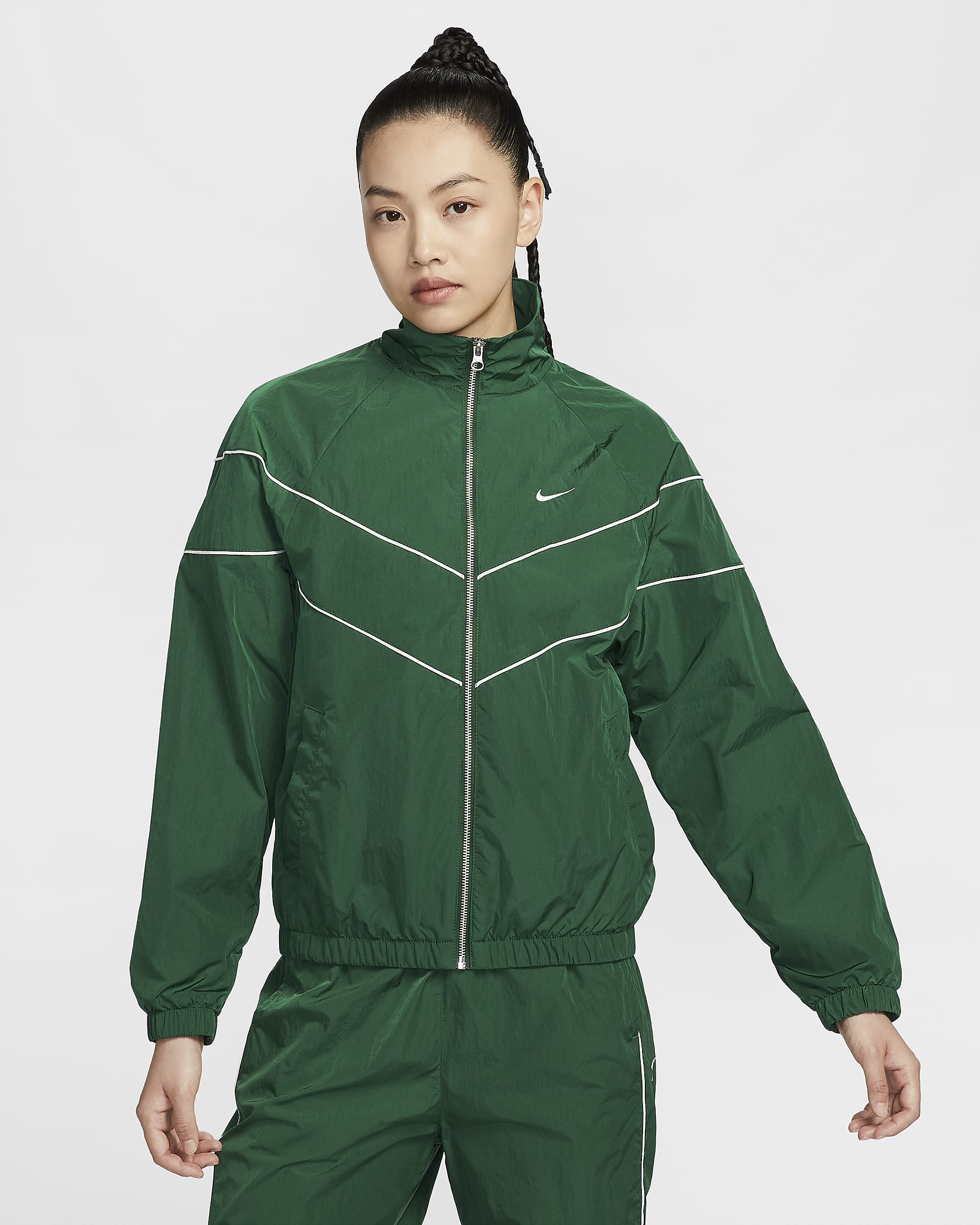 เสื้อแจ็คเก็ต UV แบบทอซิปยาวทรงหลวมผู้หญิง Nike Windrunner - Gorge Green/Sail