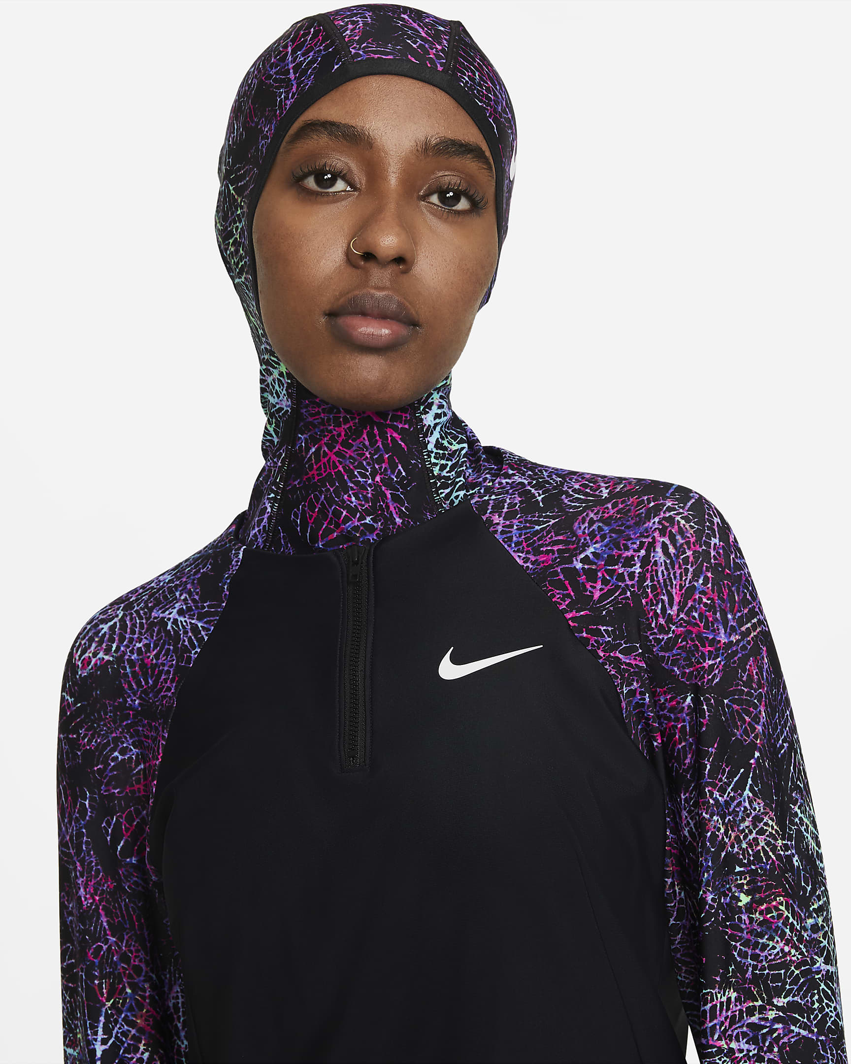 Tunique de bain intégrale Nike Victory pour Femme - Noir/Aquamarine/Fireberry/Blanc