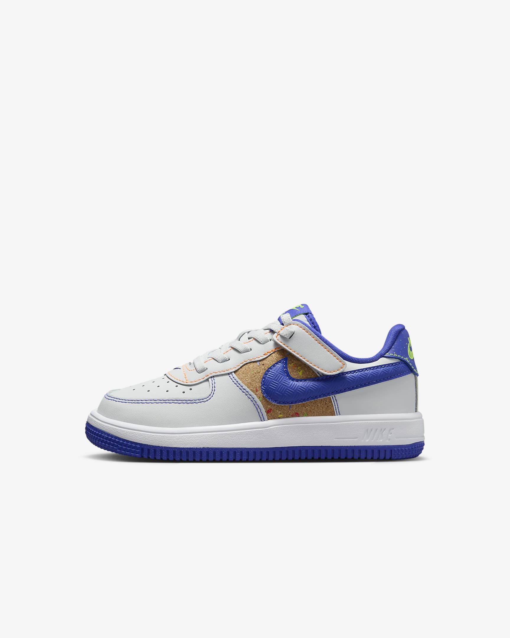 Tenis para niños de preescolar Nike Force 1 Low EasyOn - Polvo fotón/Volt/Naranja total/Azul astronómico