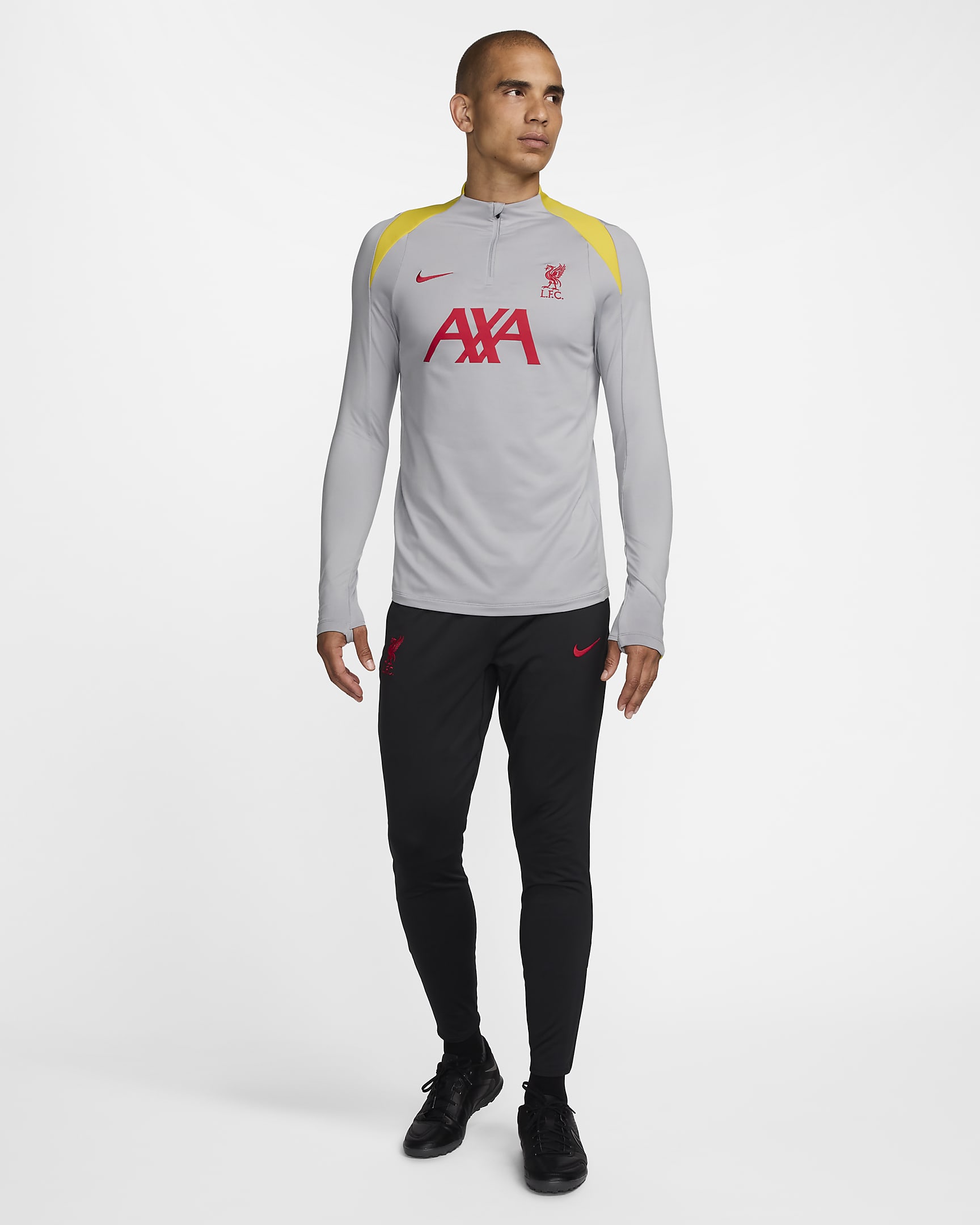 Camisola de treino de futebol Nike Dri-FIT do terceiro equipamento Strike Liverpool FC para homem - Cinzento Smoke claro/Amarelo Chrome/Vermelho Global