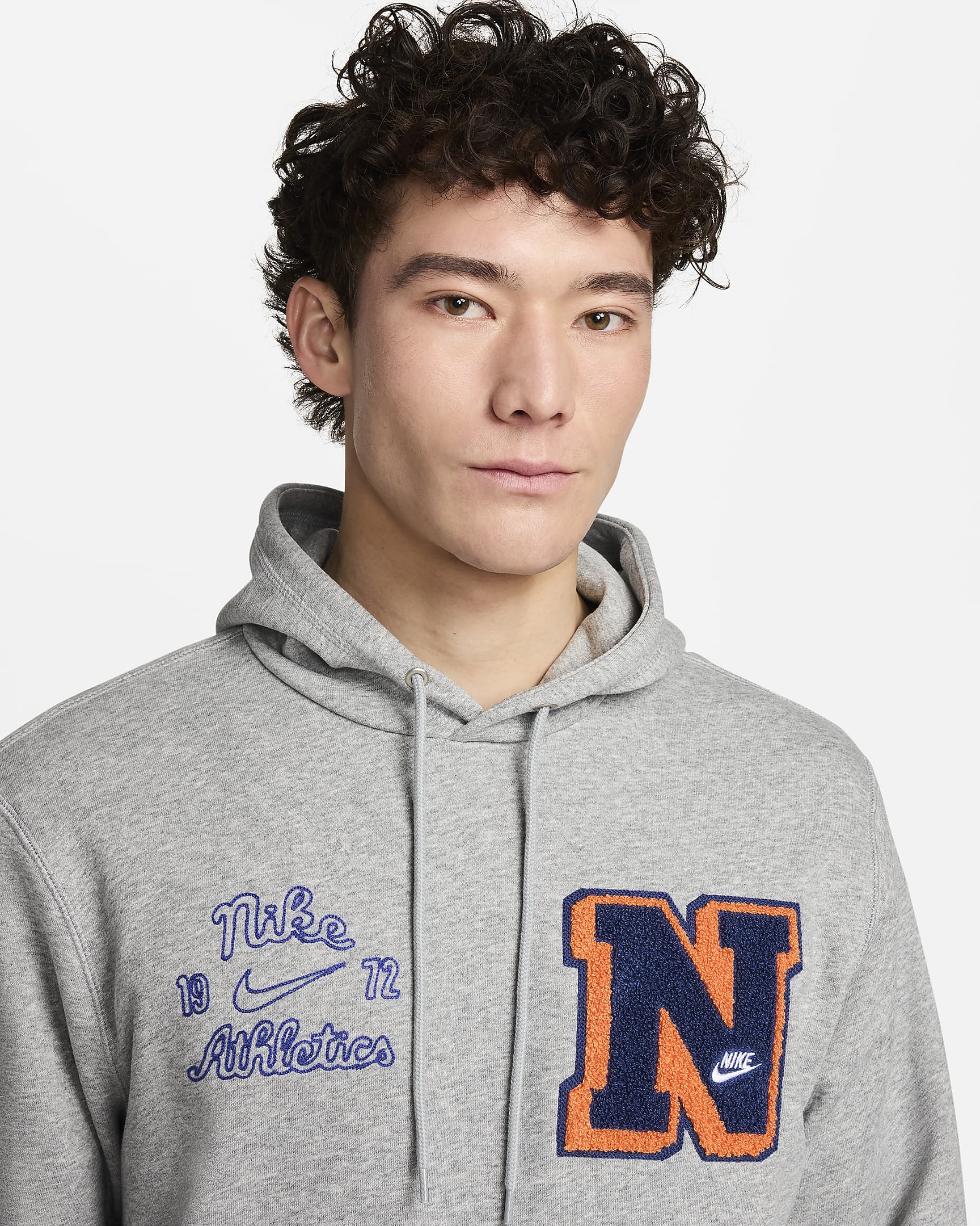 Nike Club Fleece Men's French Terry Pullover Hoodie - Dark Grey Heather/Light Smoke Grey