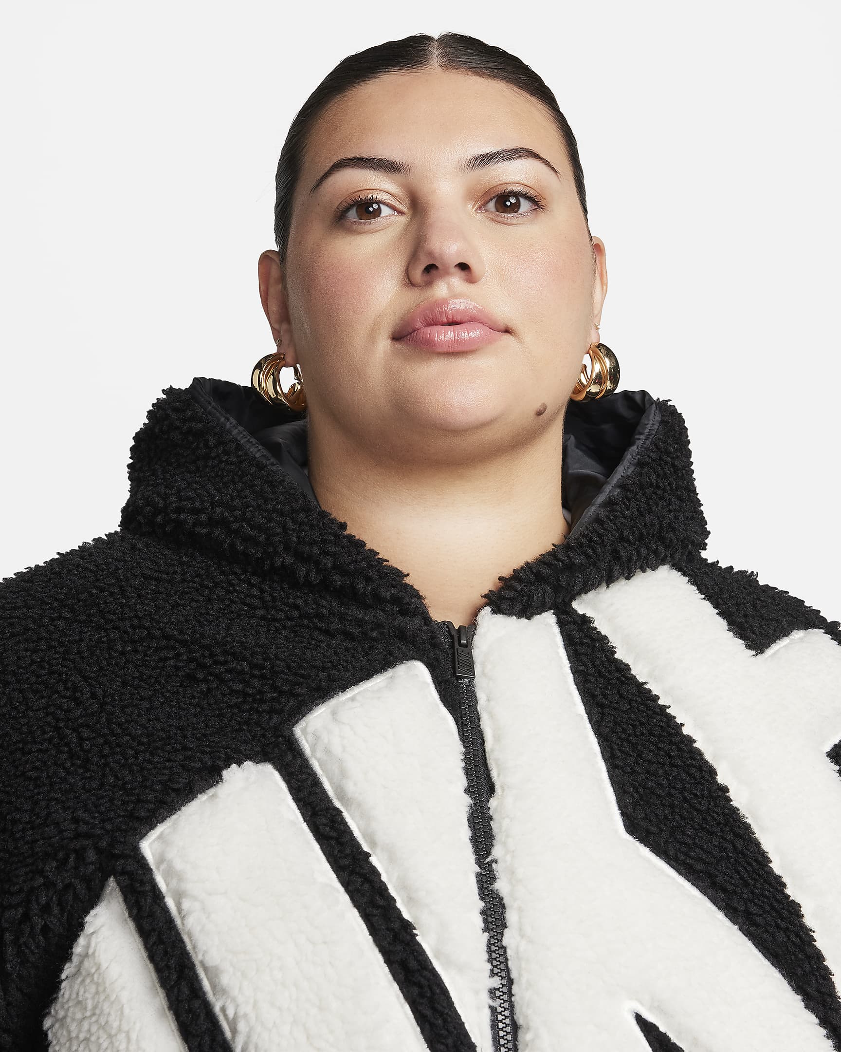 Nike Sportswear Women's Logo High-Pile Fleece Jacket (Plus Size) - Black/Sail