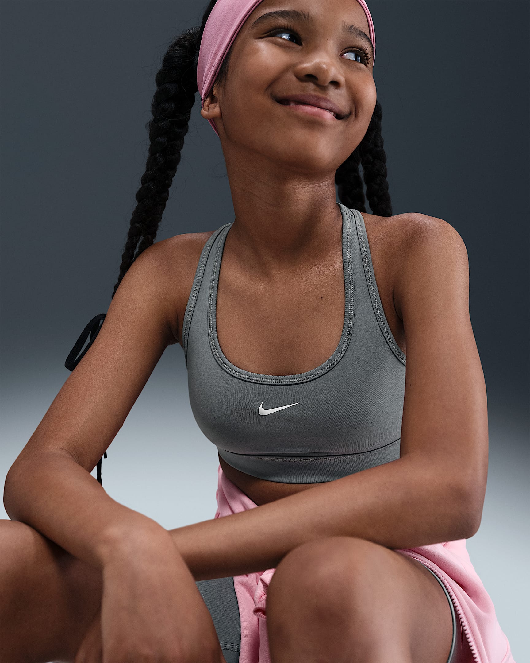 Nike Swoosh Girls' Sports Bra - Smoke Grey/White