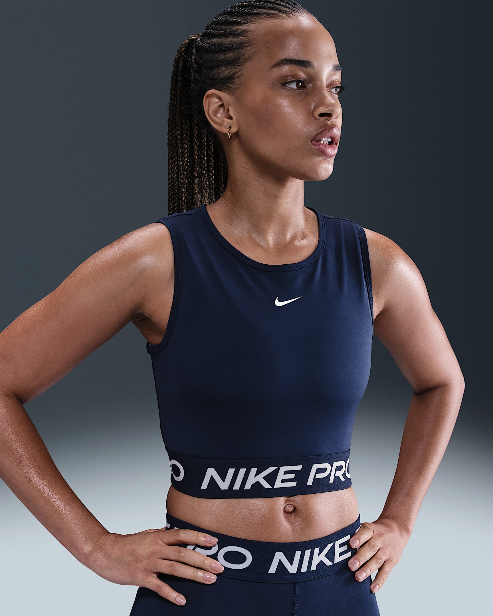 Nike Pro Women's Dri-FIT Cropped Tank Top - Midnight Navy/White