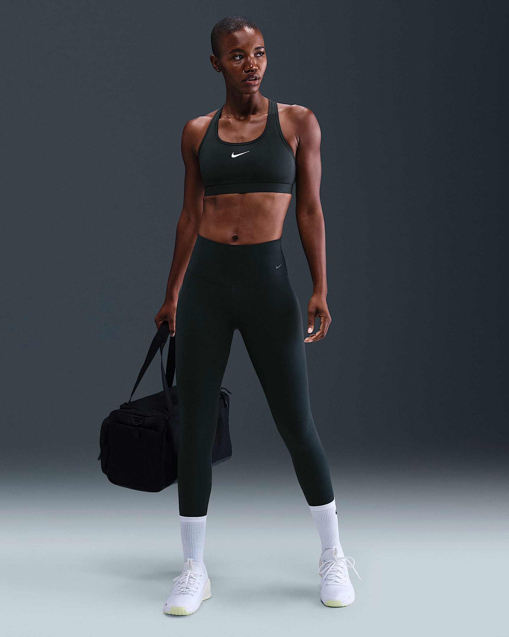 Nike Zenvy Leggings in voller Länge mit hohem Bund (Damen) - Seaweed/Schwarz