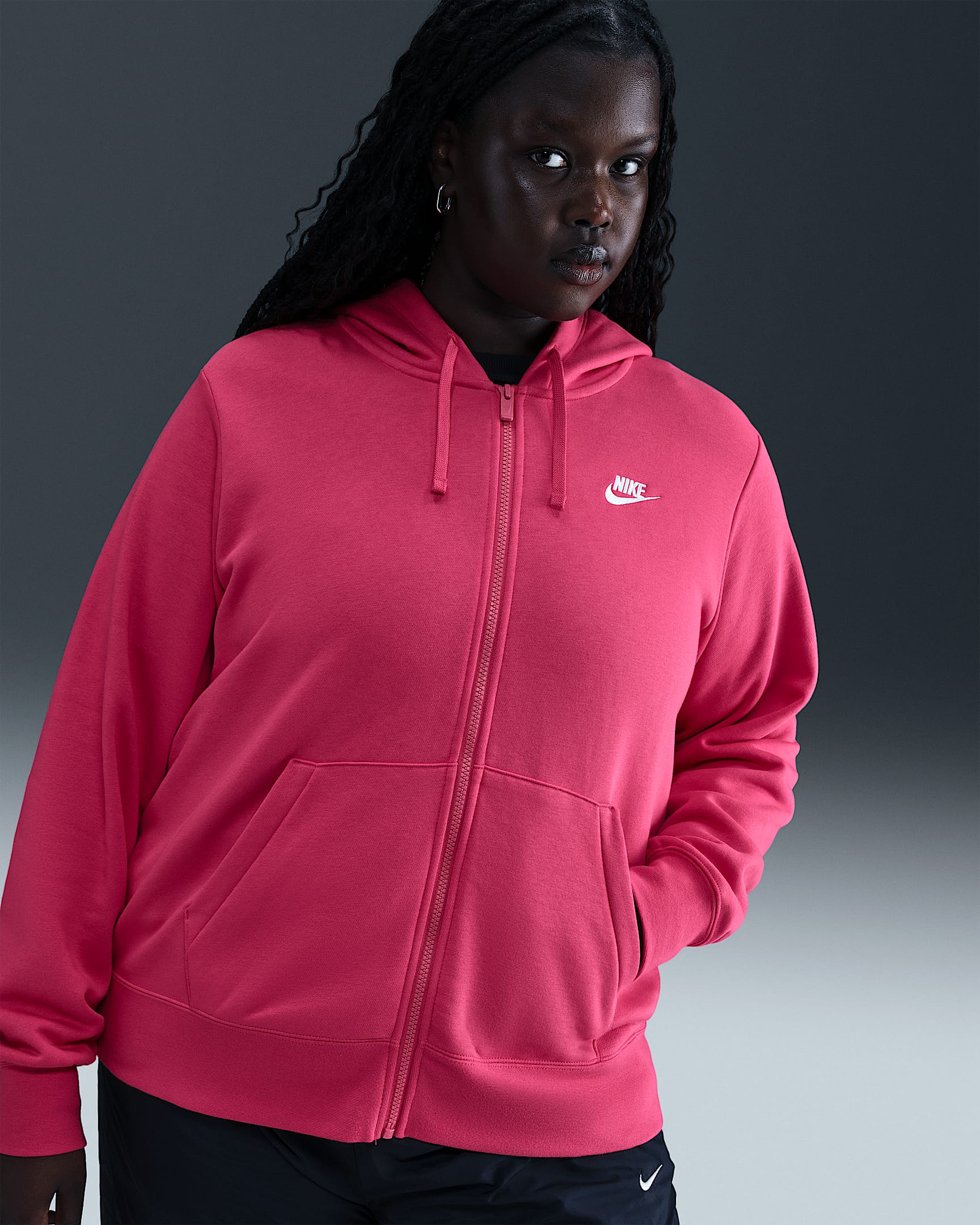 Nike Sportswear Club Fleece Women's Full-Zip Hoodie (Plus Size) - Rush Pink/White