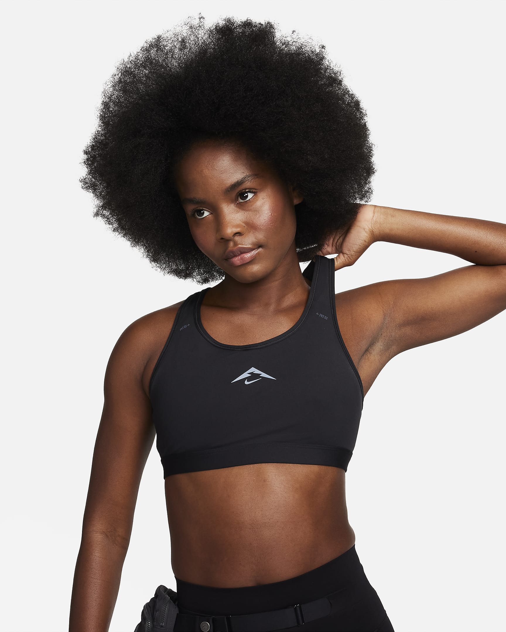 Nike Trail Swoosh On-the-Run Women's Medium-Support Lightly Lined Sports Bra - Black/Dark Smoke Grey/Black/Dark Smoke Grey