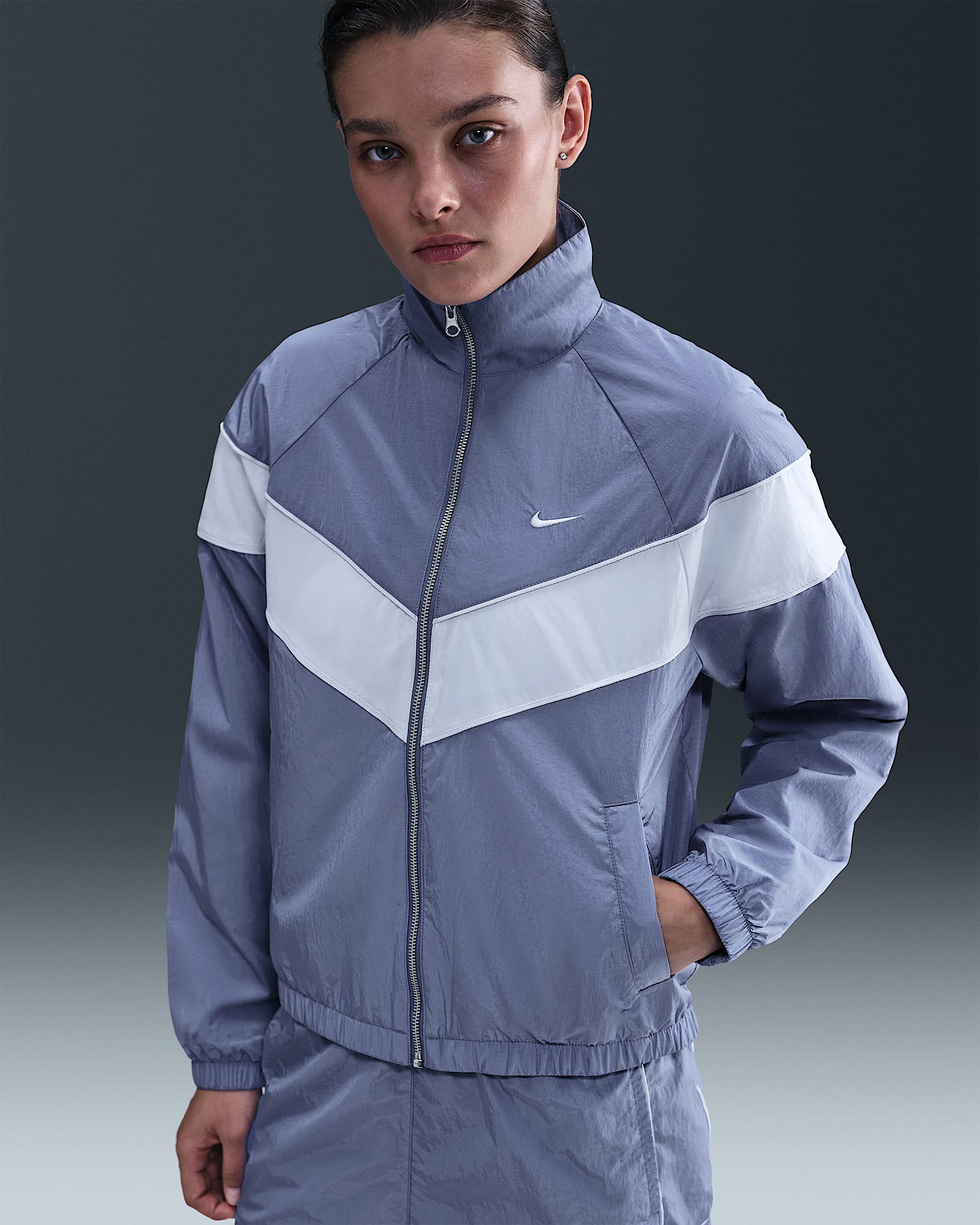 Nike Windrunner Women's Loose UV Woven Full-Zip Jacket - World Indigo/Pure Platinum/Pure Platinum/Sail