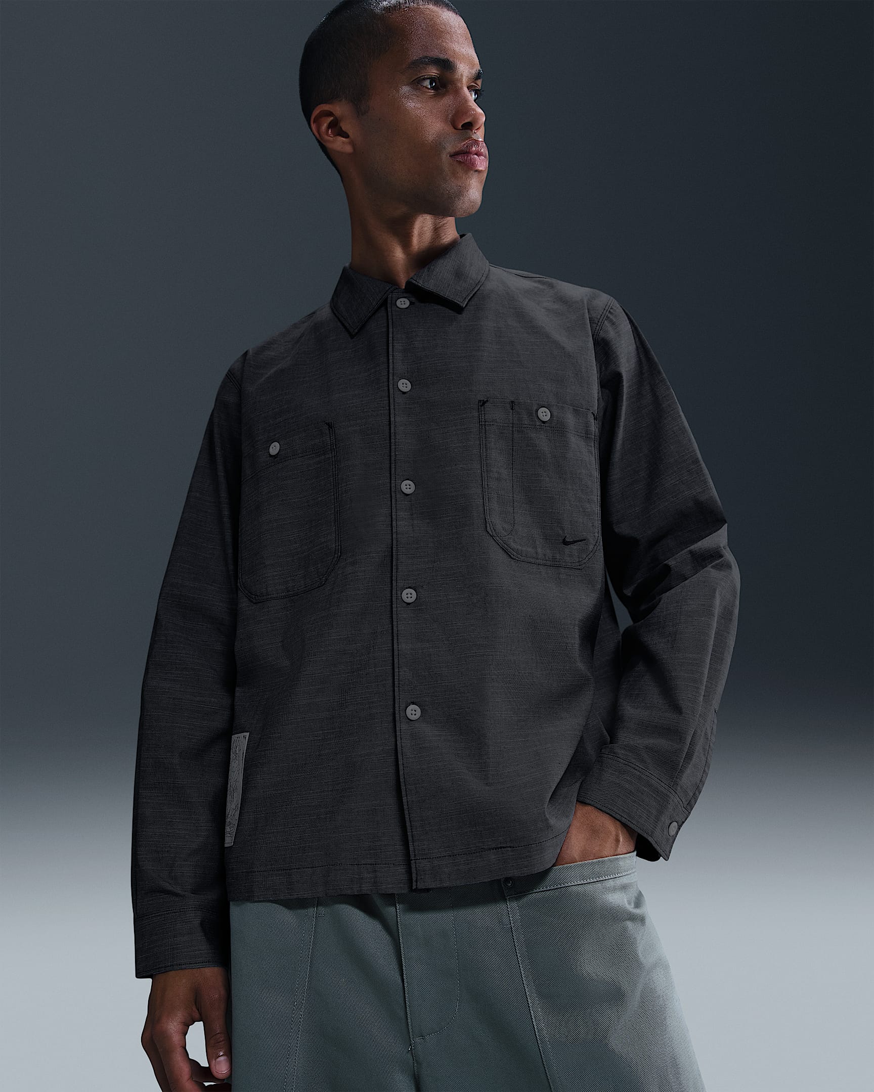 Nike Life Men's Chambray Long-Sleeve Painter's Shirt - Anthracite/White/Black