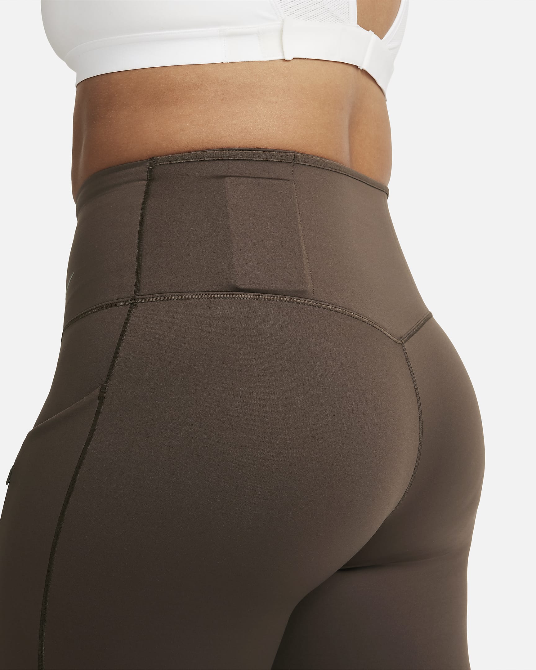 Nike Go leggings i full lengde med fast støtte, høyt liv og lommer til dame  - Baroque Brown/Svart