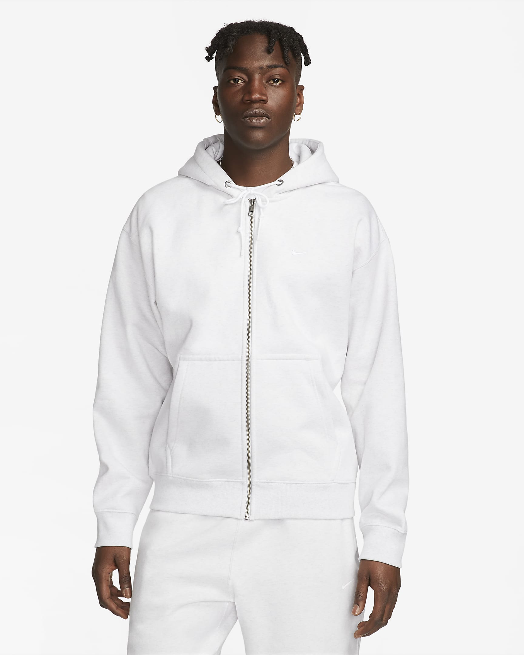 Hoodie com fecho completo Nike Solo Swoosh para homem - Birch Heather/Branco