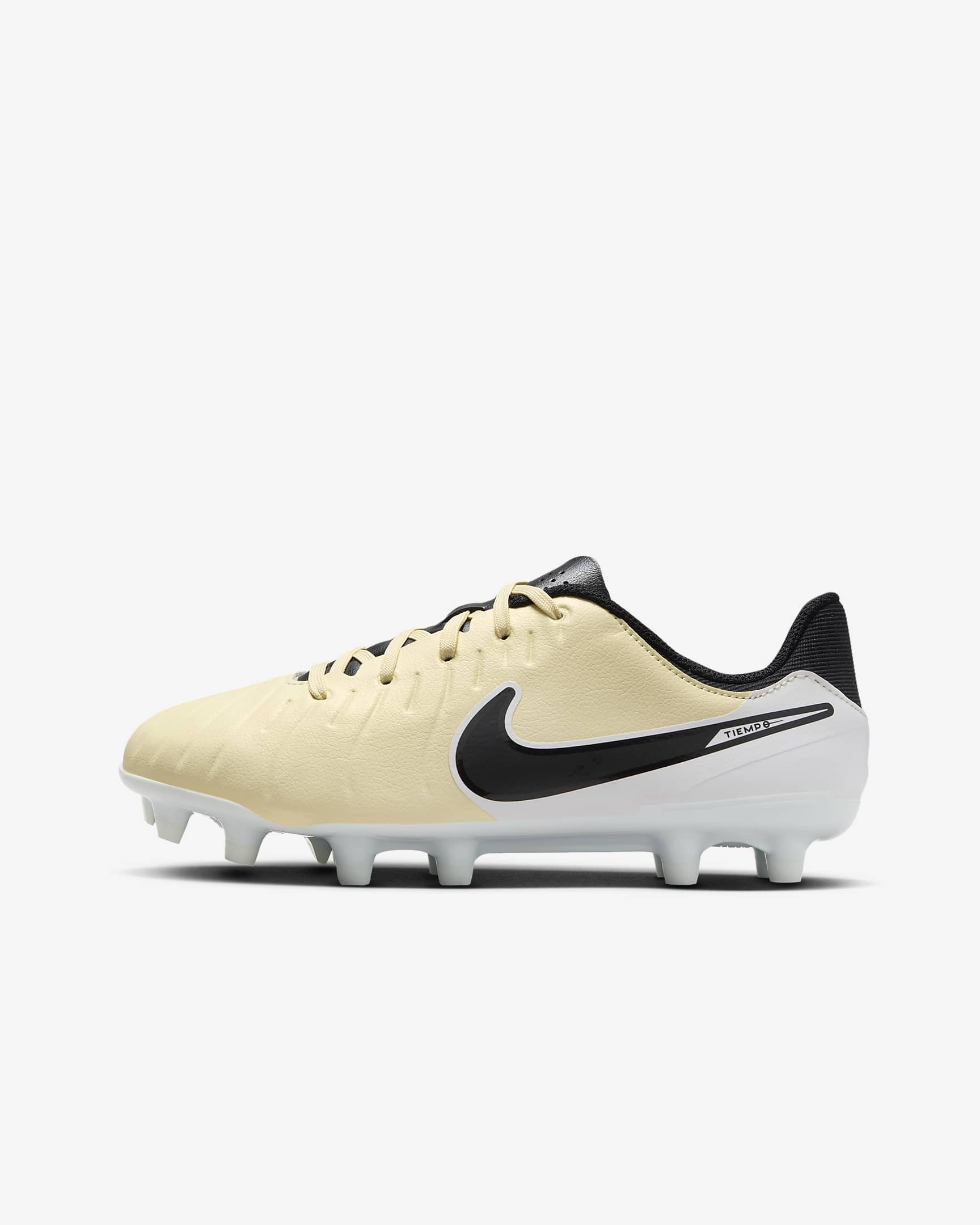 Chaussure de foot basse à crampons multi-surfaces Nike Jr. Tiempo Legend 10 Academy pour enfant/ado - Lemonade/Metallic Gold Coin/Noir