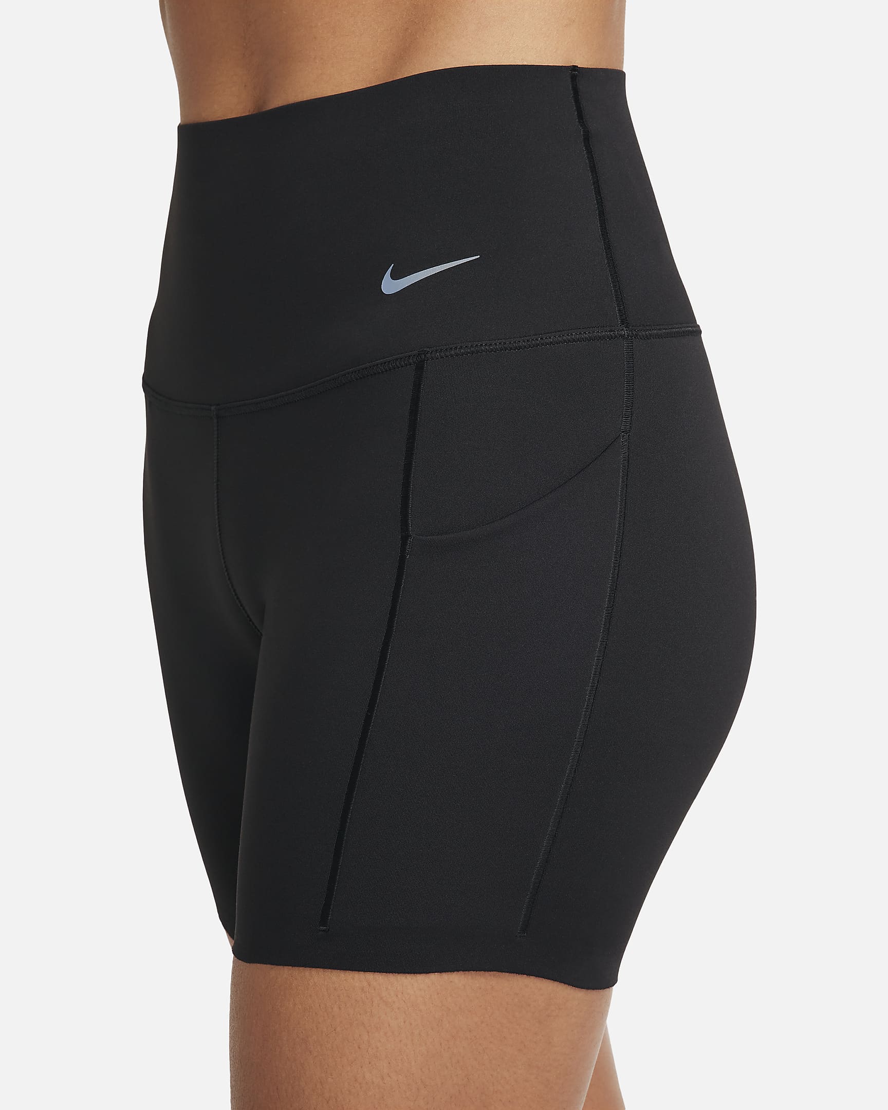 Nike Universa bikershorts met hoge taille, zakken en medium ondersteuning voor dames (13 cm) - Zwart/Zwart