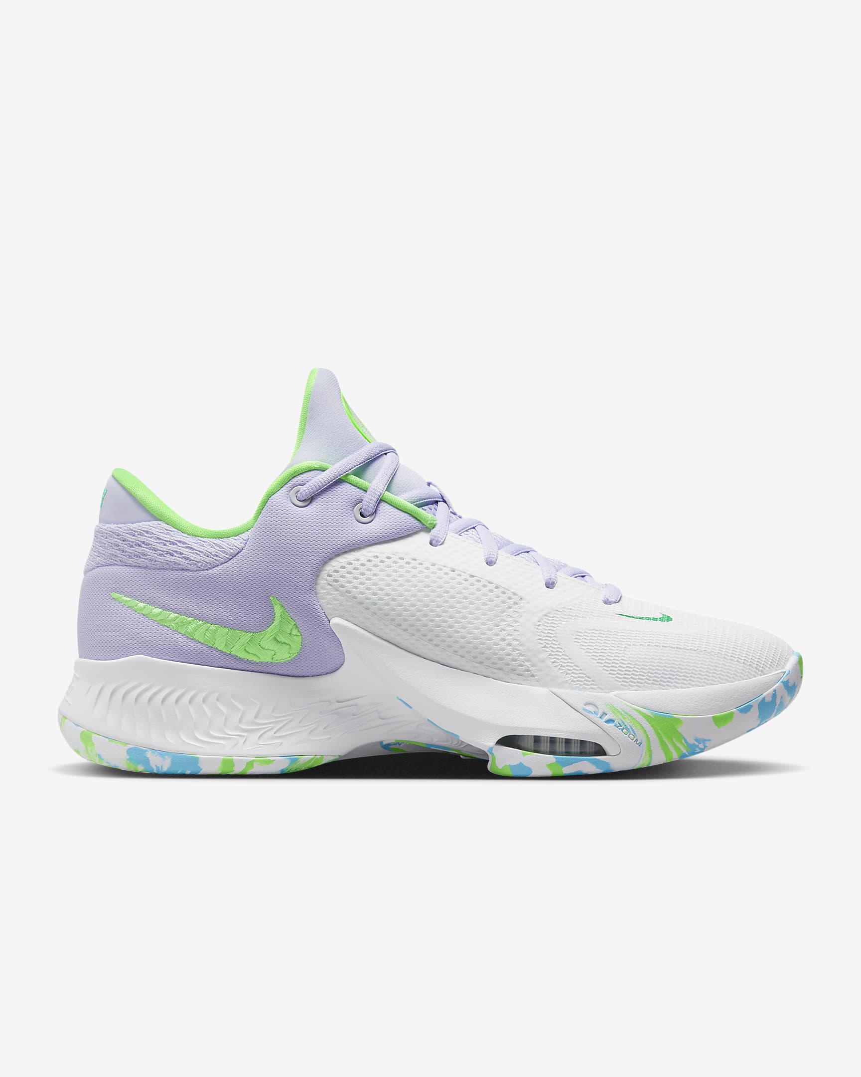 Giannis Freak 4 Basketball Shoes - White/Black/Stadium Green/Oxygen Purple