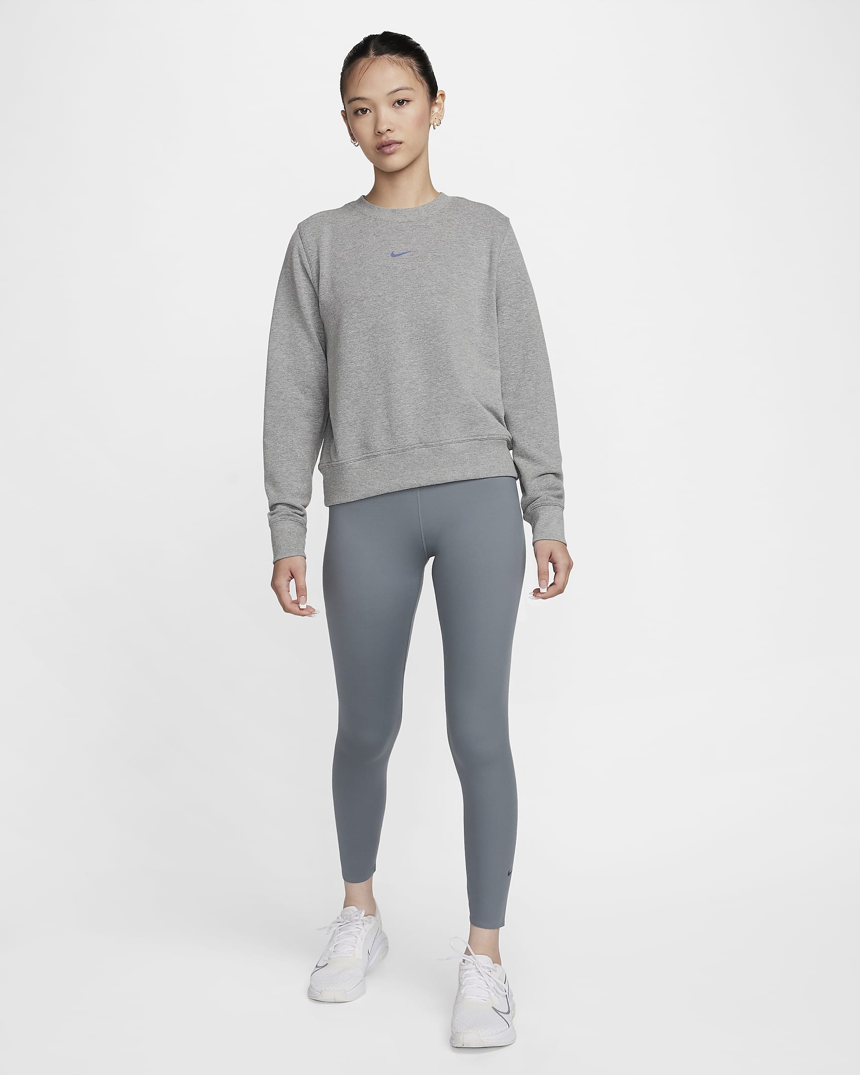 Nike Dri-FIT One Women's Crew-Neck French Terry Sweatshirt - Carbon Heather/White