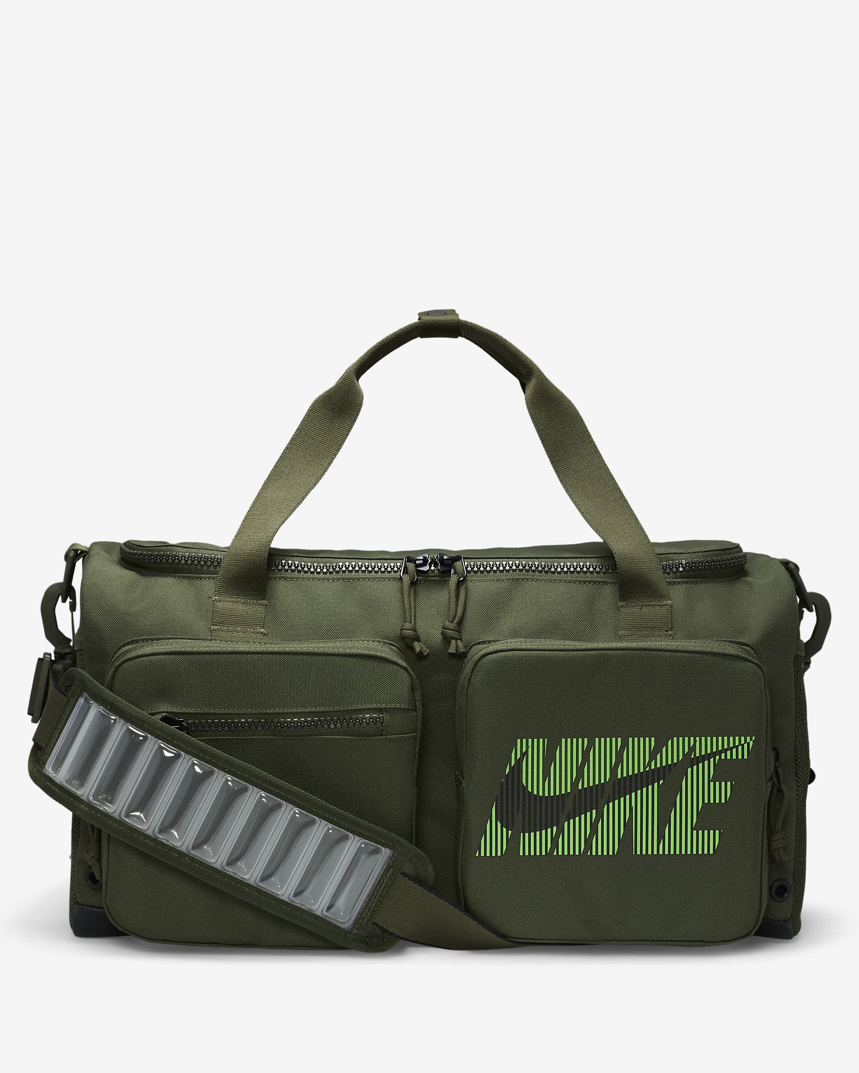 Nike Utility Power Graphic Training Duffel Bag (Small, 31L) - Cargo Khaki/Cargo Khaki/Green Strike