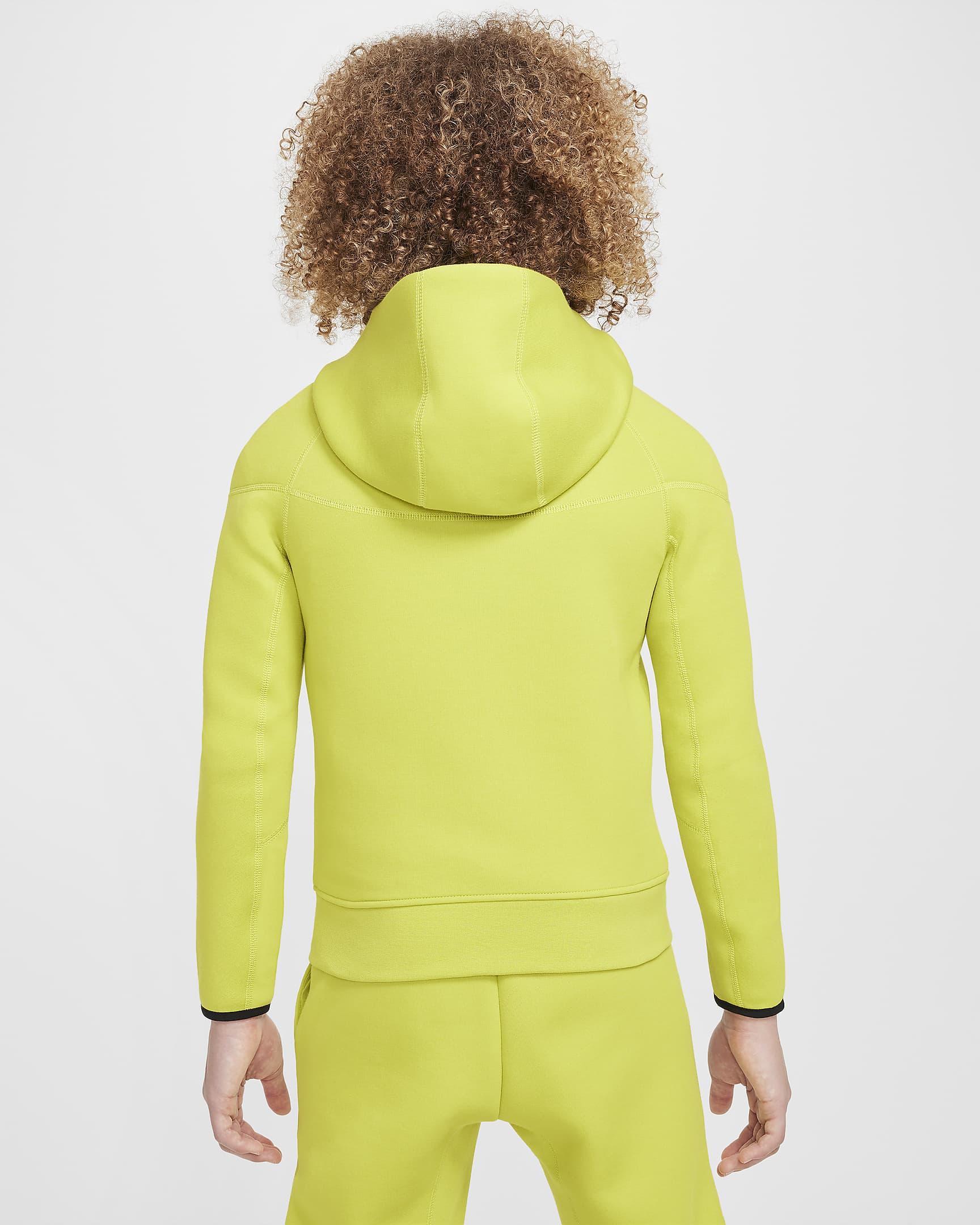 Nike Sportswear Tech Fleece-hættetrøje med lynlås til større børn (drenge) - Bright Cactus/sort/sort