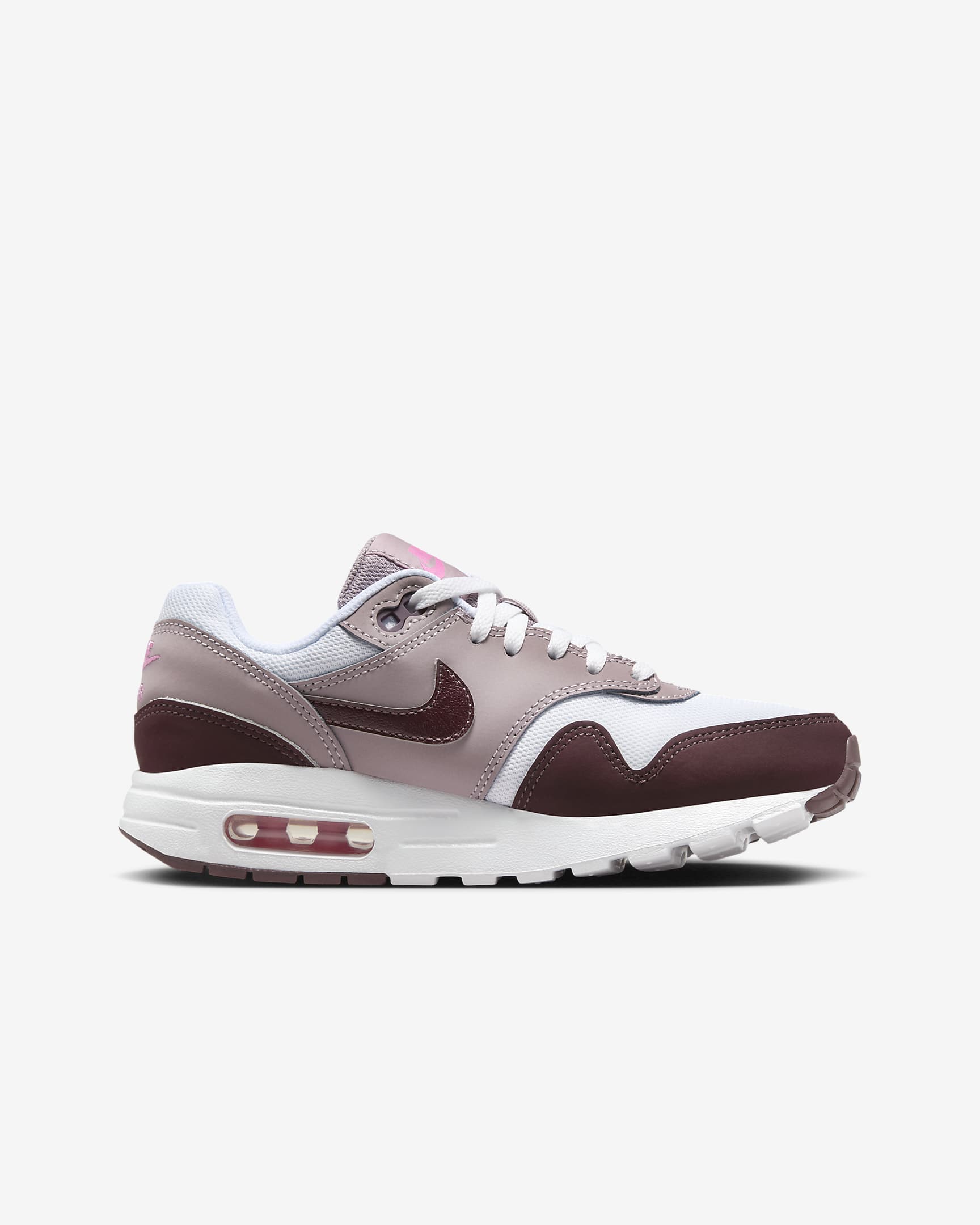 Air Max 1 Older Kids' Shoes - White/Light Violet Ore/Playful Pink/Burgundy Crush