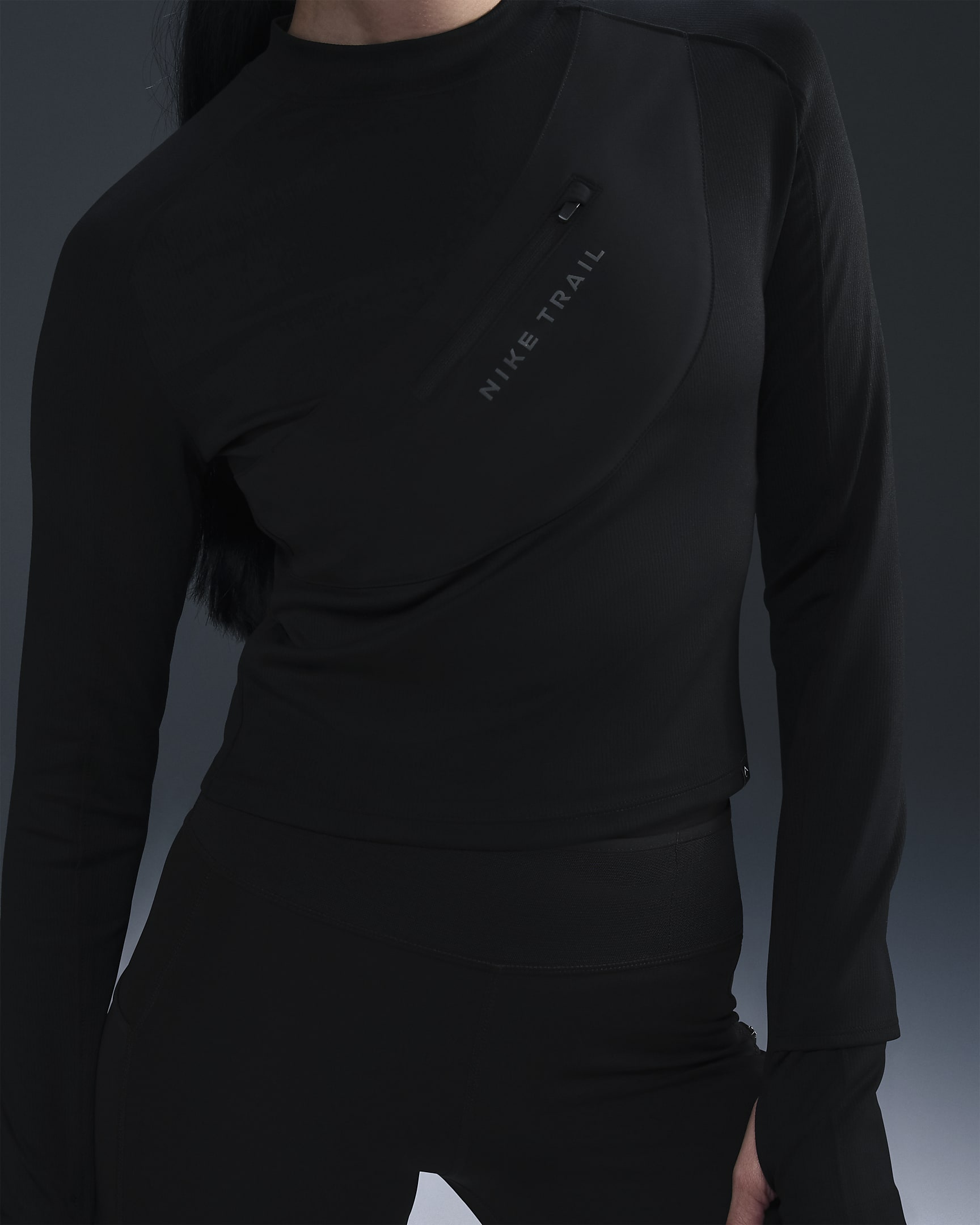 Haut de running à manches longues et poches Dri-FIT Nike Trail pour femme - Noir/Anthracite