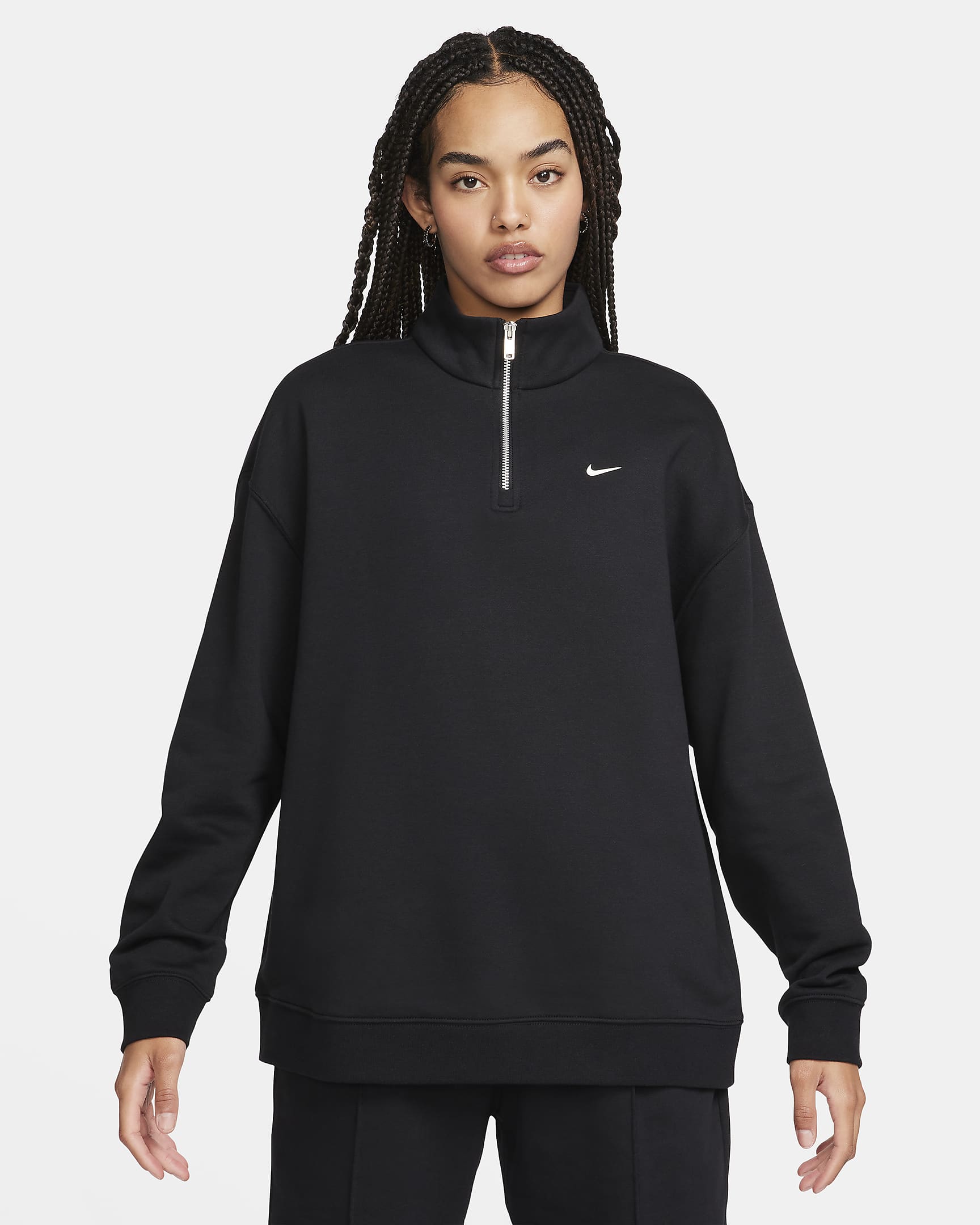 Haut oversize en tissu Fleece à 1/4 de zip Nike Sportswear pour femme - Noir/Sail